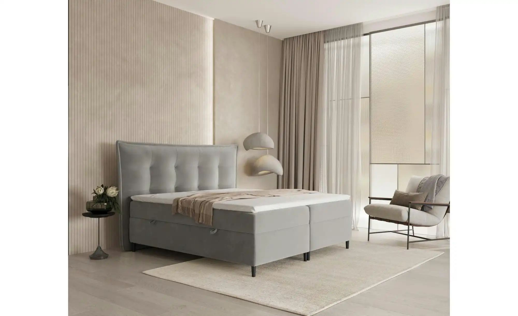 Boxspringbett mit Stauraum   ¦ grau ¦ Maße (cm): B: 193 H: 130 Betten > Kom günstig online kaufen