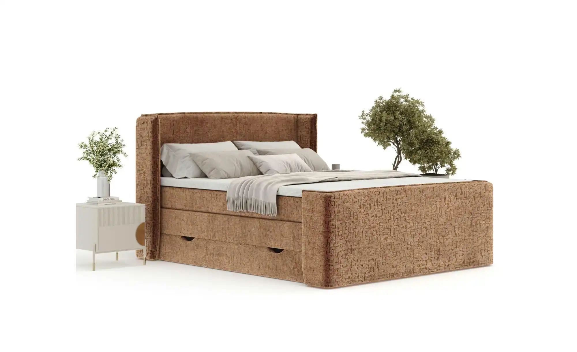 Boxspringbett mit Stauraum   ¦ orange ¦ Maße (cm): B: 158 H: 117 Betten > K günstig online kaufen