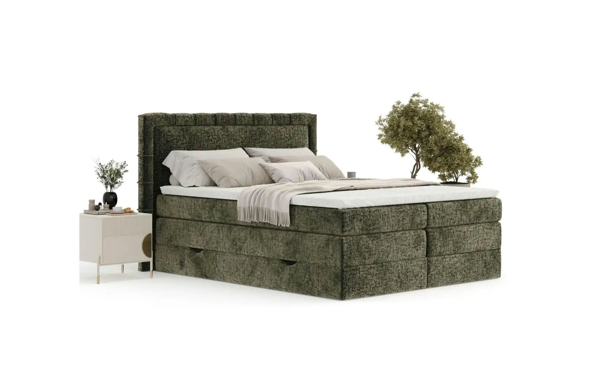 Boxspringbett mit Stauraum   ¦ grün ¦ Maße (cm): B: 187 H: 123 Betten > Kom günstig online kaufen