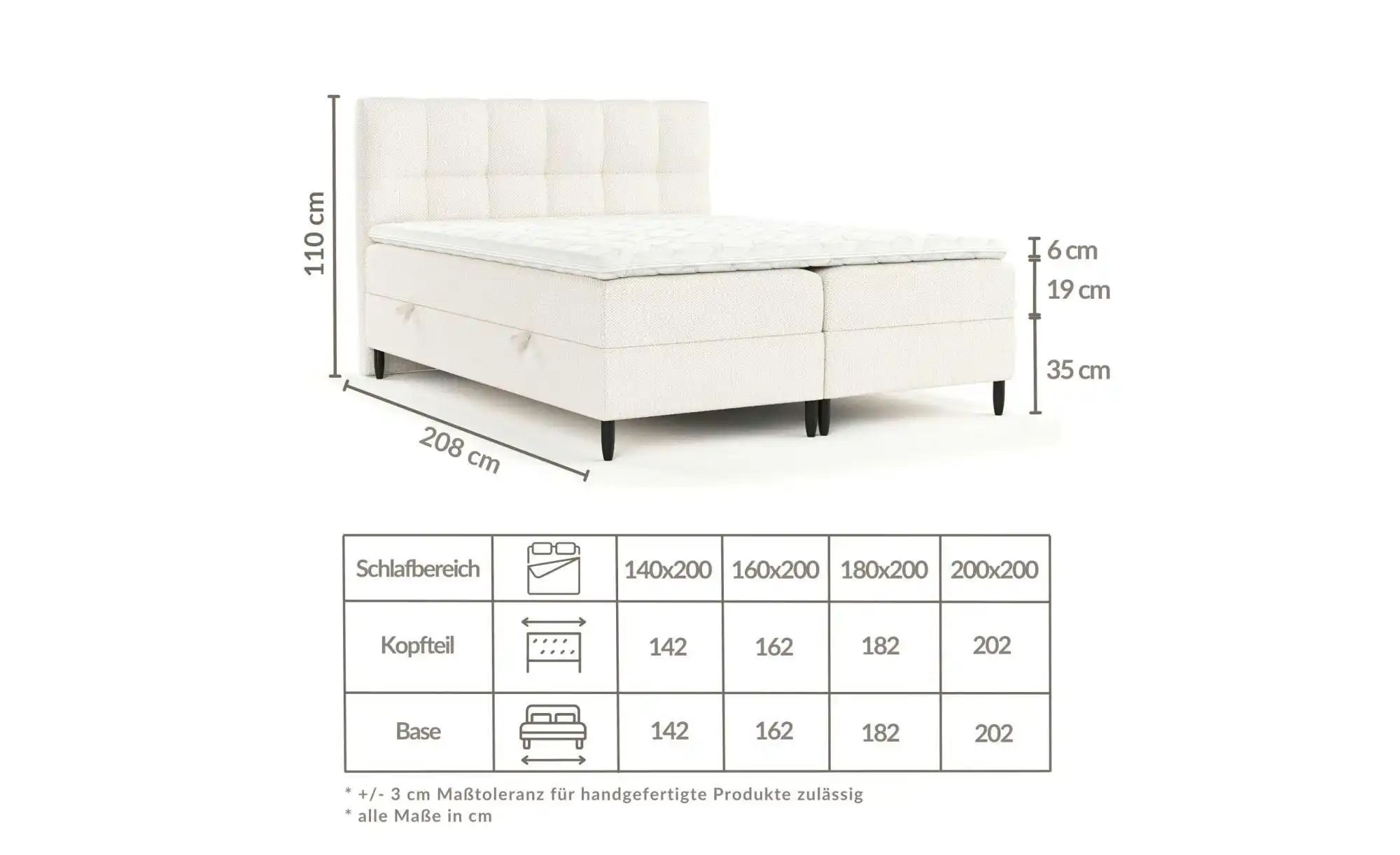 Boxspringbett mit Stauraum   ¦ creme ¦ Maße (cm): B: 162 H: 110 Betten > Ko günstig online kaufen