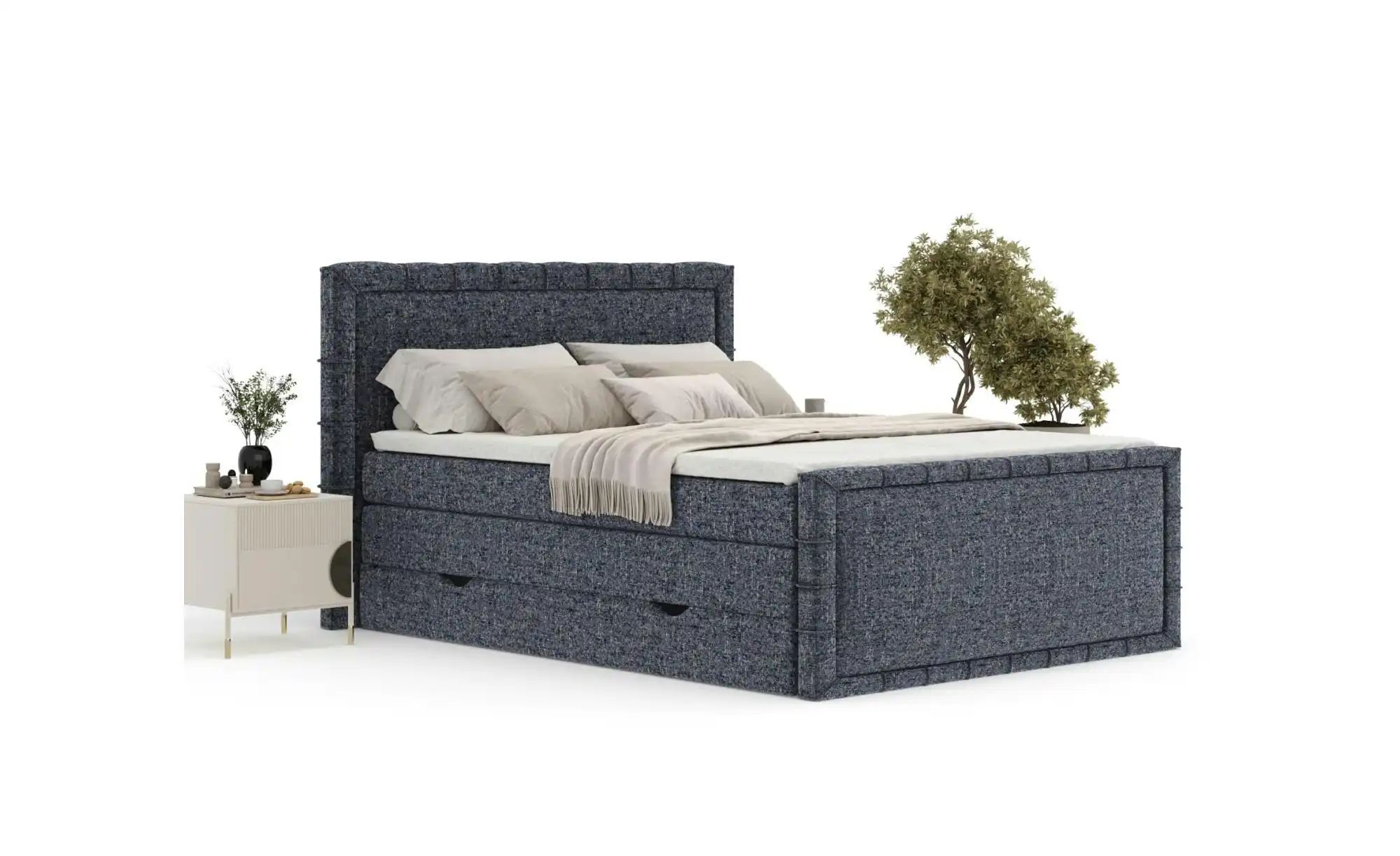 Boxspringbett mit Stauraum   ¦ blau ¦ Maße (cm): B: 187 H: 123 Betten > Kom günstig online kaufen