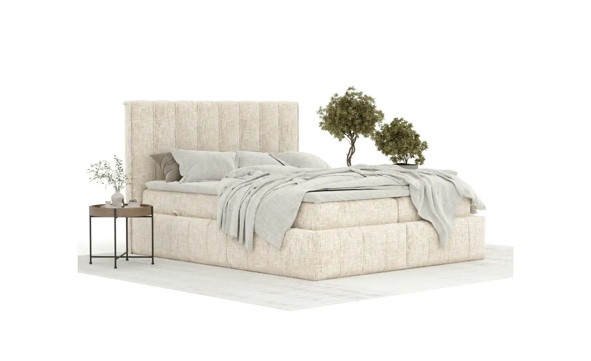 Boxspringbett mit Stauraum   ¦ creme ¦ Maße (cm): B: 205 H: 124 Betten > Ko günstig online kaufen