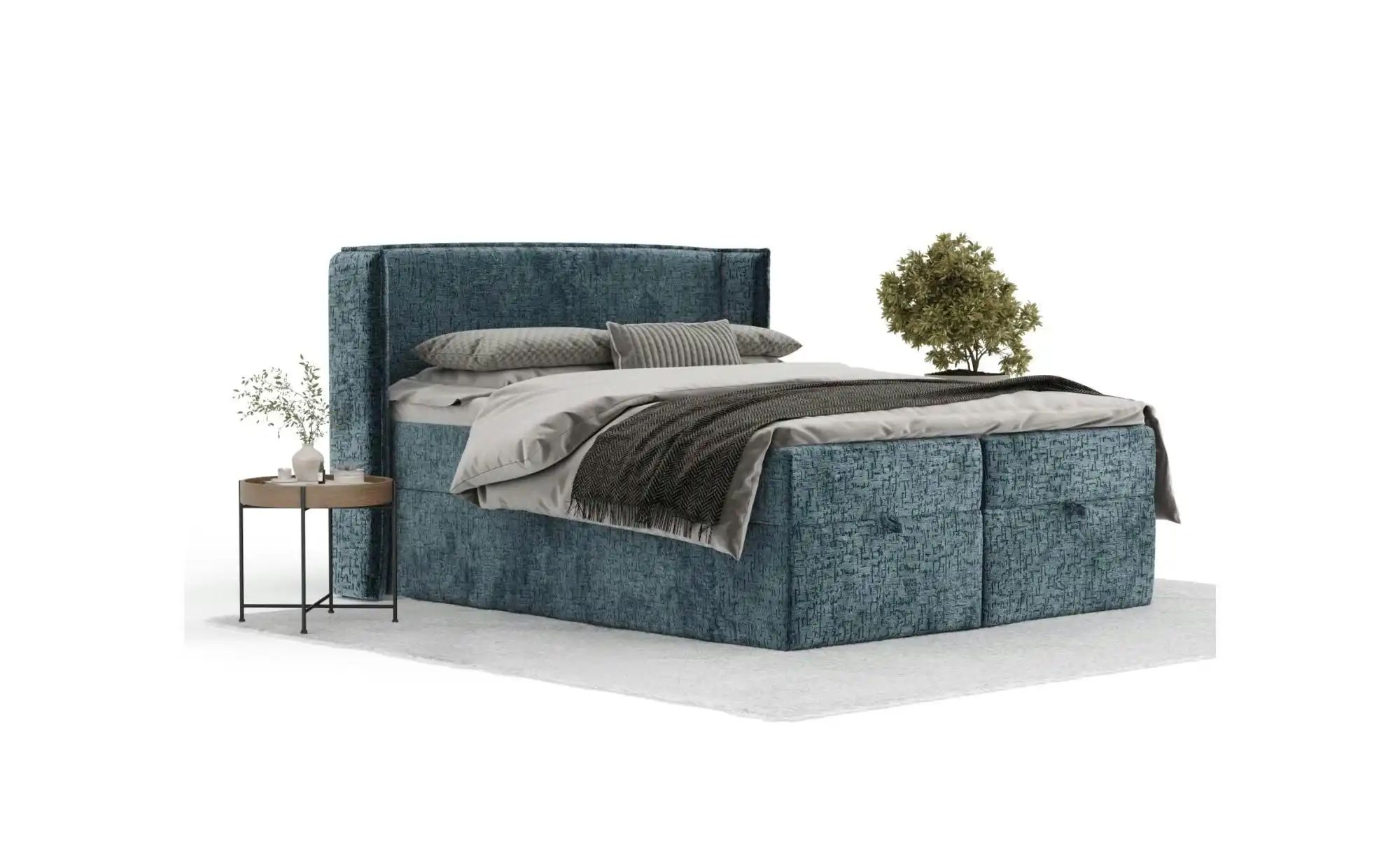 Boxspringbett mit Stauraum   ¦ blau ¦ Maße (cm): B: 158 H: 117 Betten > Kom günstig online kaufen