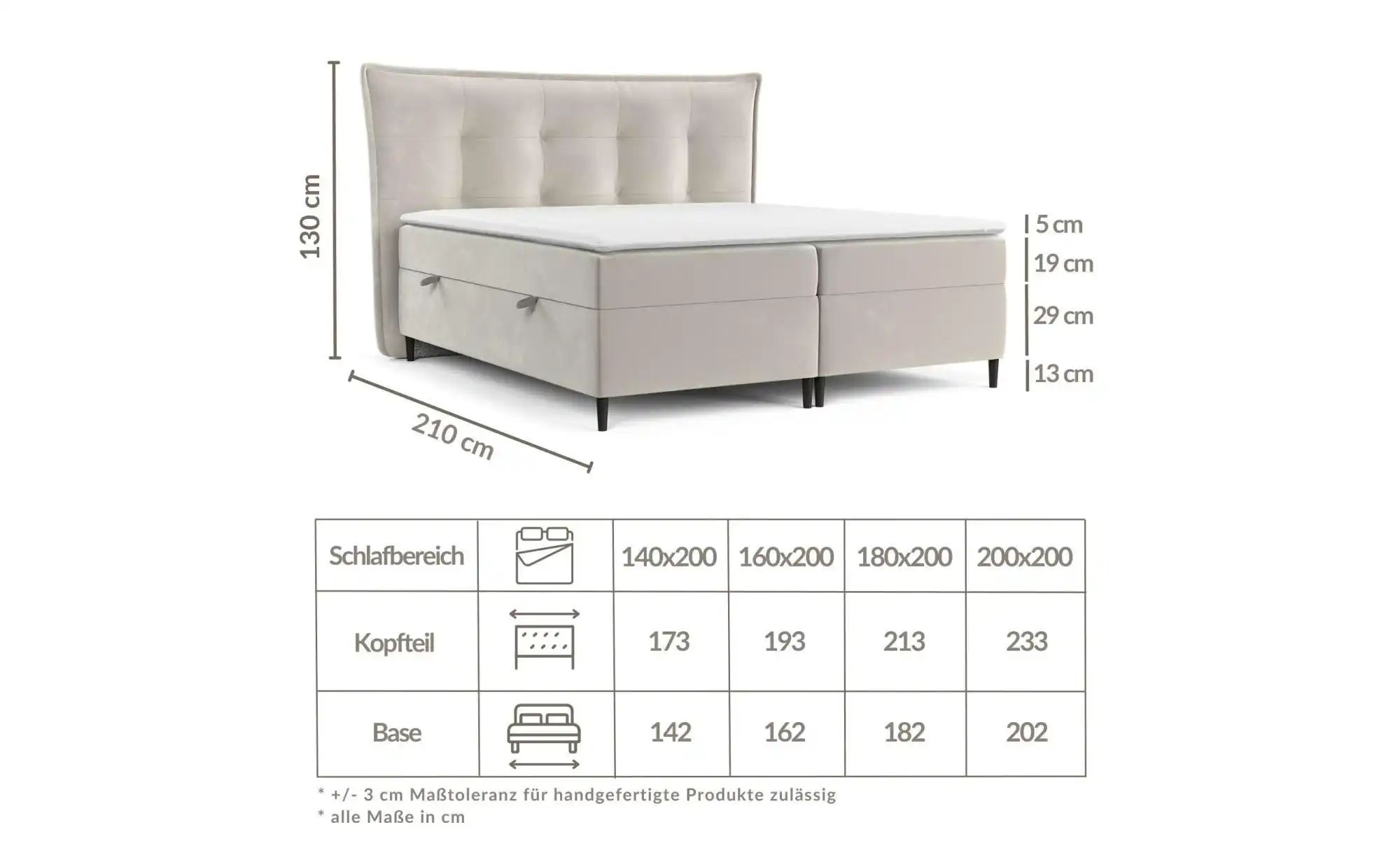Boxspringbett mit Stauraum   ¦ beige ¦ Maße (cm): B: 173 H: 130 Betten > Ko günstig online kaufen
