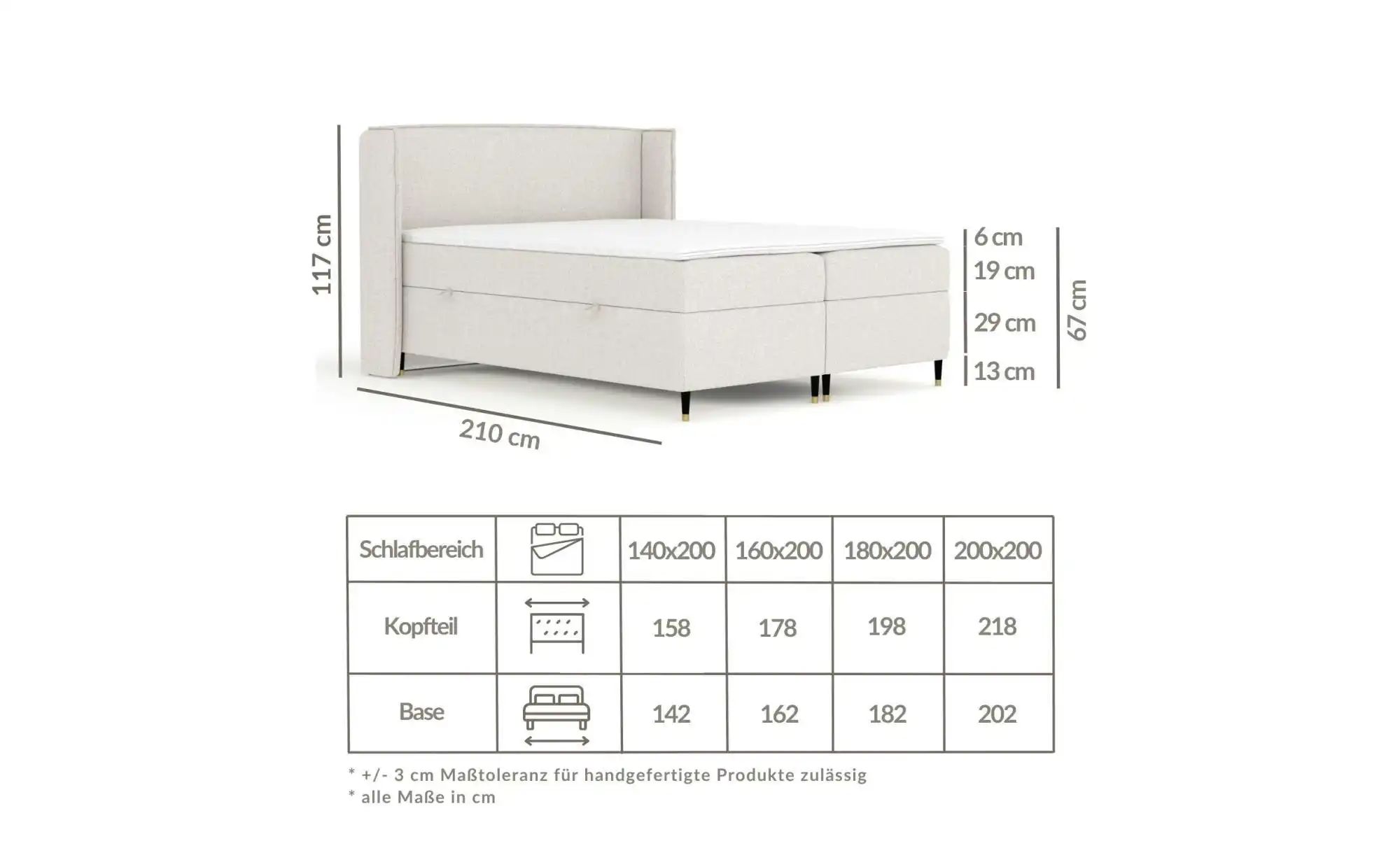 Boxspringbett mit Stauraum   ¦ grau ¦ Maße (cm): B: 178 H: 117 Betten > Kom günstig online kaufen