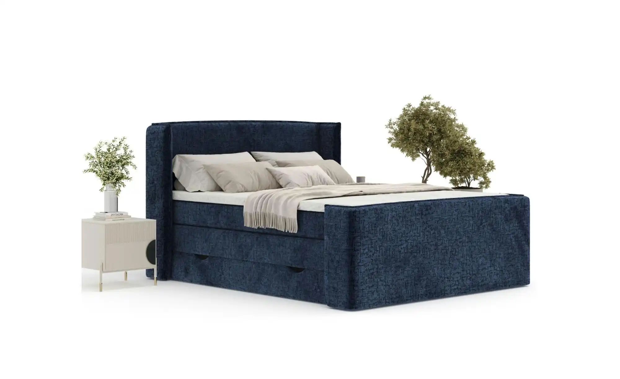 Boxspringbett mit Stauraum   ¦ blau ¦ Maße (cm): B: 178 H: 117 Betten > Kom günstig online kaufen