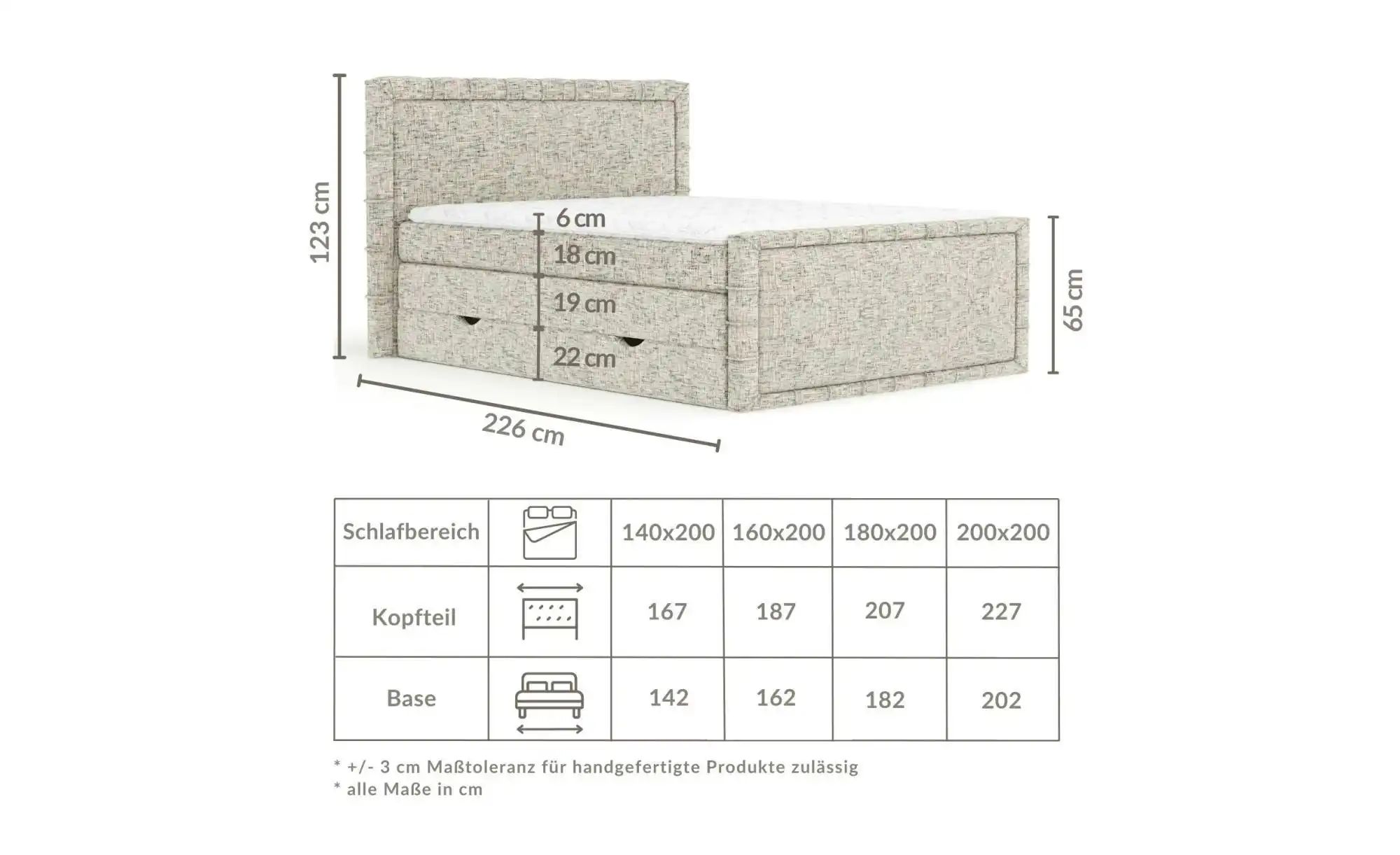 Boxspringbett mit Stauraum   ¦ creme ¦ Maße (cm): B: 207 H: 123 Betten > Ko günstig online kaufen