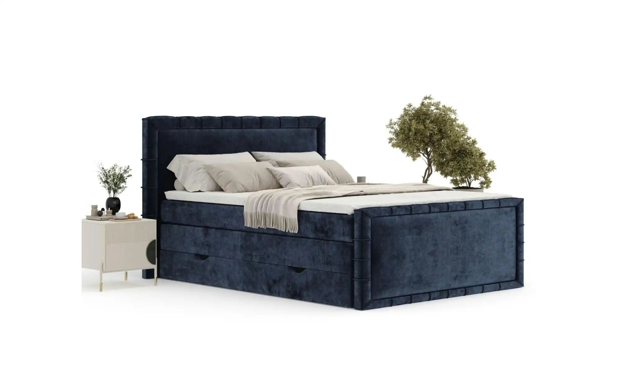 Boxspringbett mit Stauraum   ¦ blau ¦ Maße (cm): B: 187 H: 123 Betten > Kom günstig online kaufen