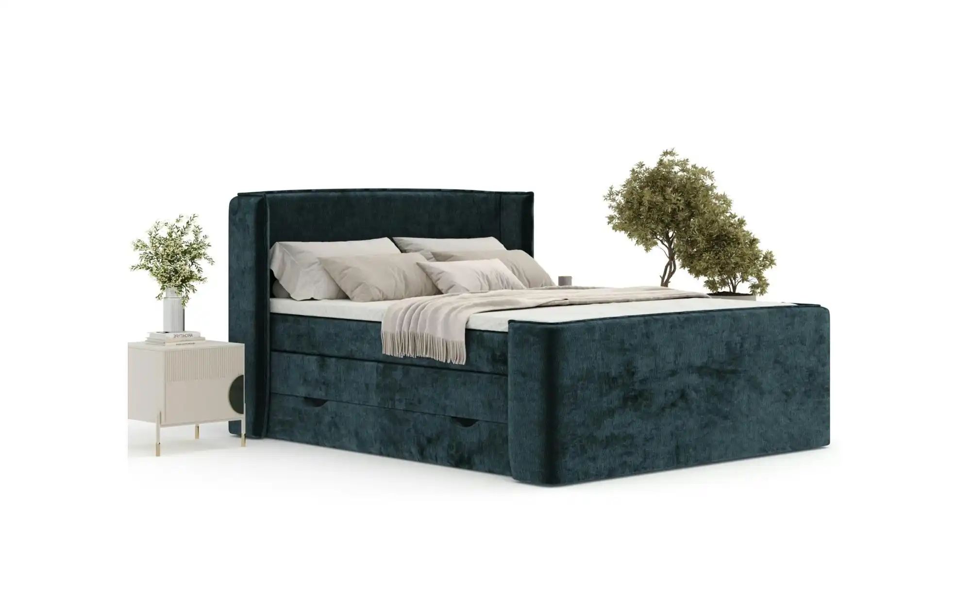 Boxspringbett mit Stauraum   ¦ grün ¦ Maße (cm): B: 158 H: 117 Betten > Kom günstig online kaufen