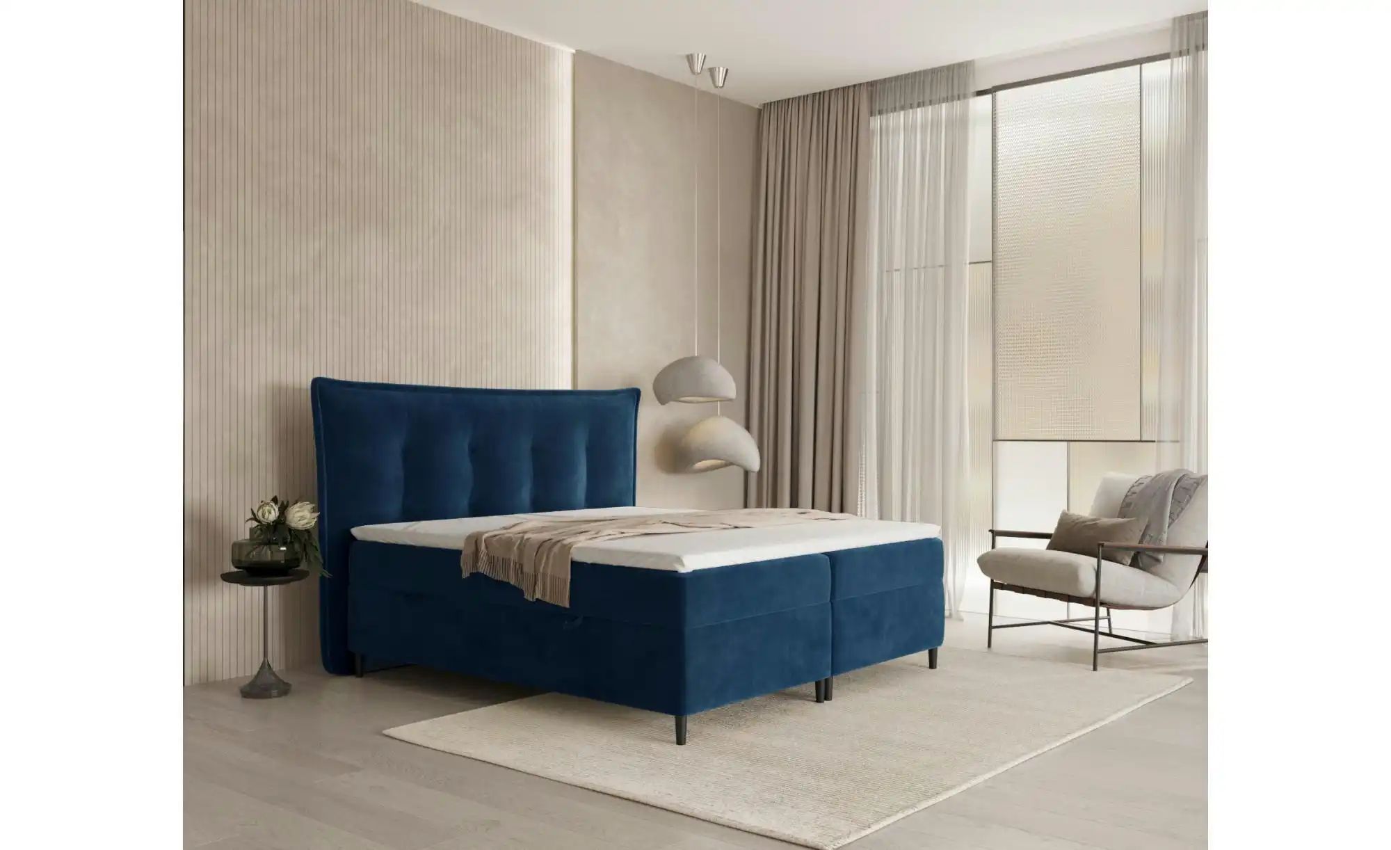 Boxspringbett mit Stauraum   ¦ blau ¦ Maße (cm): B: 213 H: 130 Betten > Kom günstig online kaufen