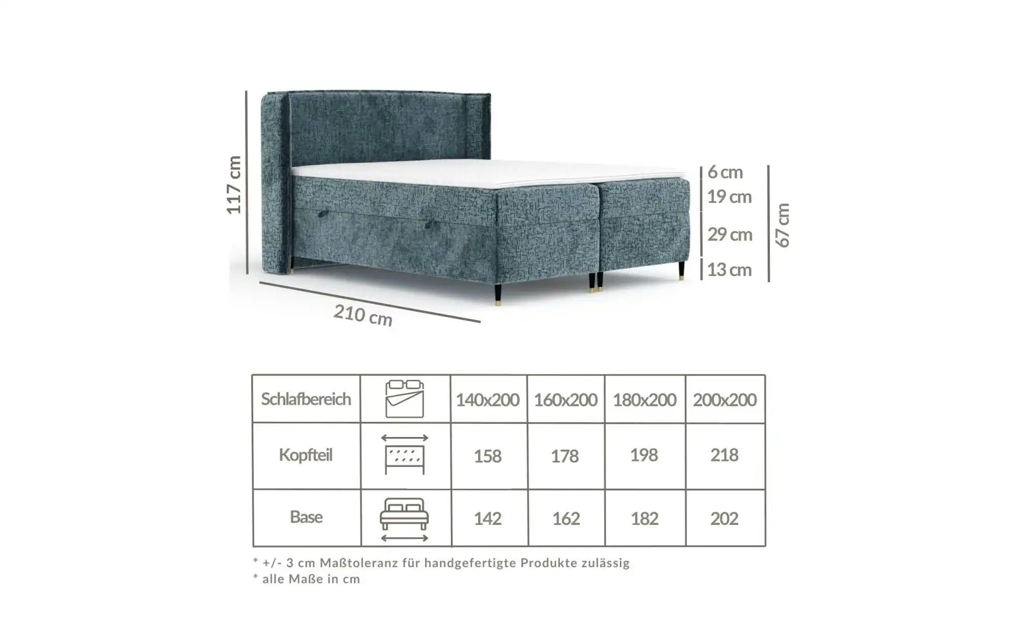 Boxspringbett mit Stauraum   ¦ blau ¦ Maße (cm): B: 178 H: 117 Betten > Kom günstig online kaufen