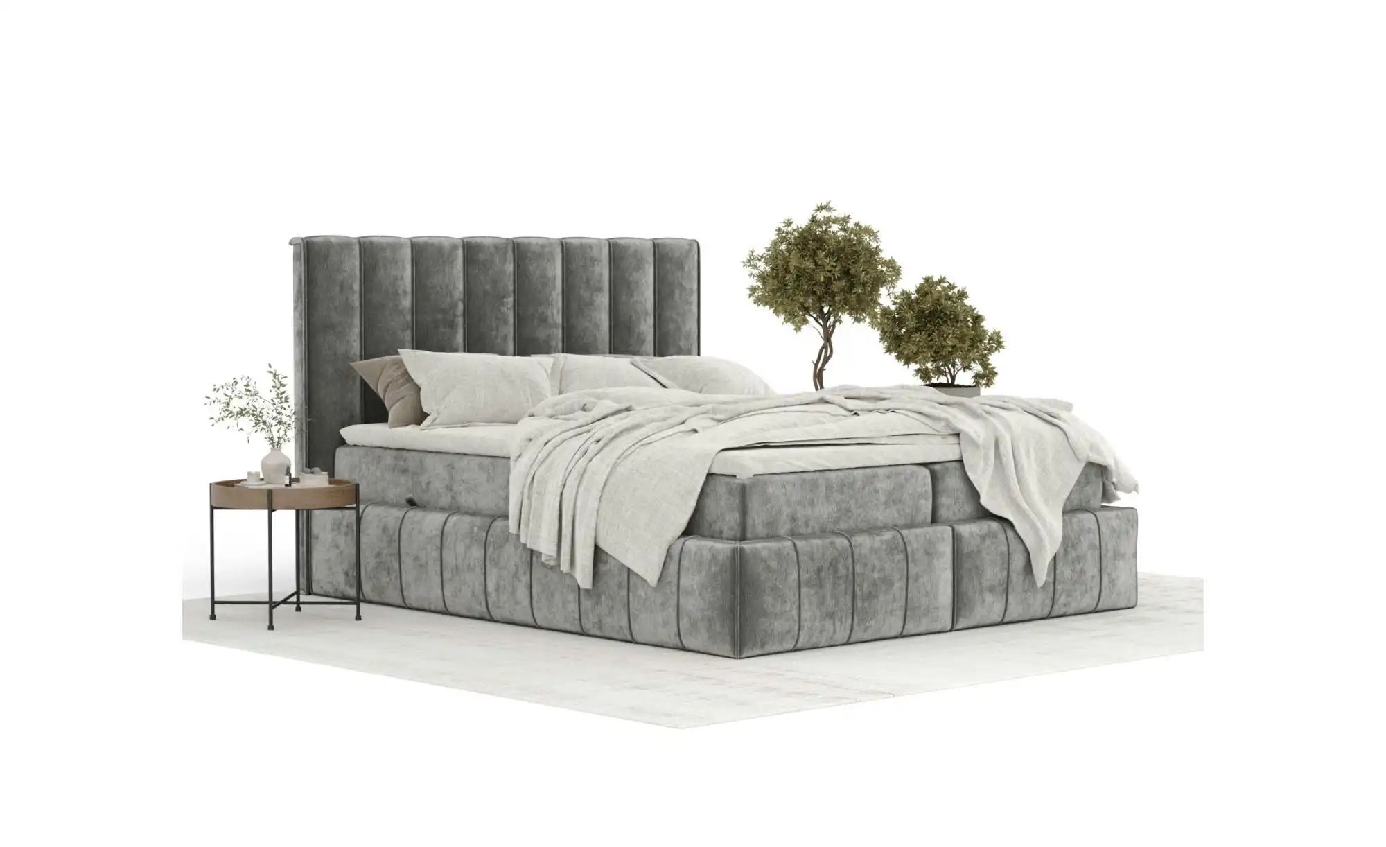 Boxspringbett mit Stauraum   ¦ grau ¦ Maße (cm): B: 185 H: 124 Betten > Kom günstig online kaufen