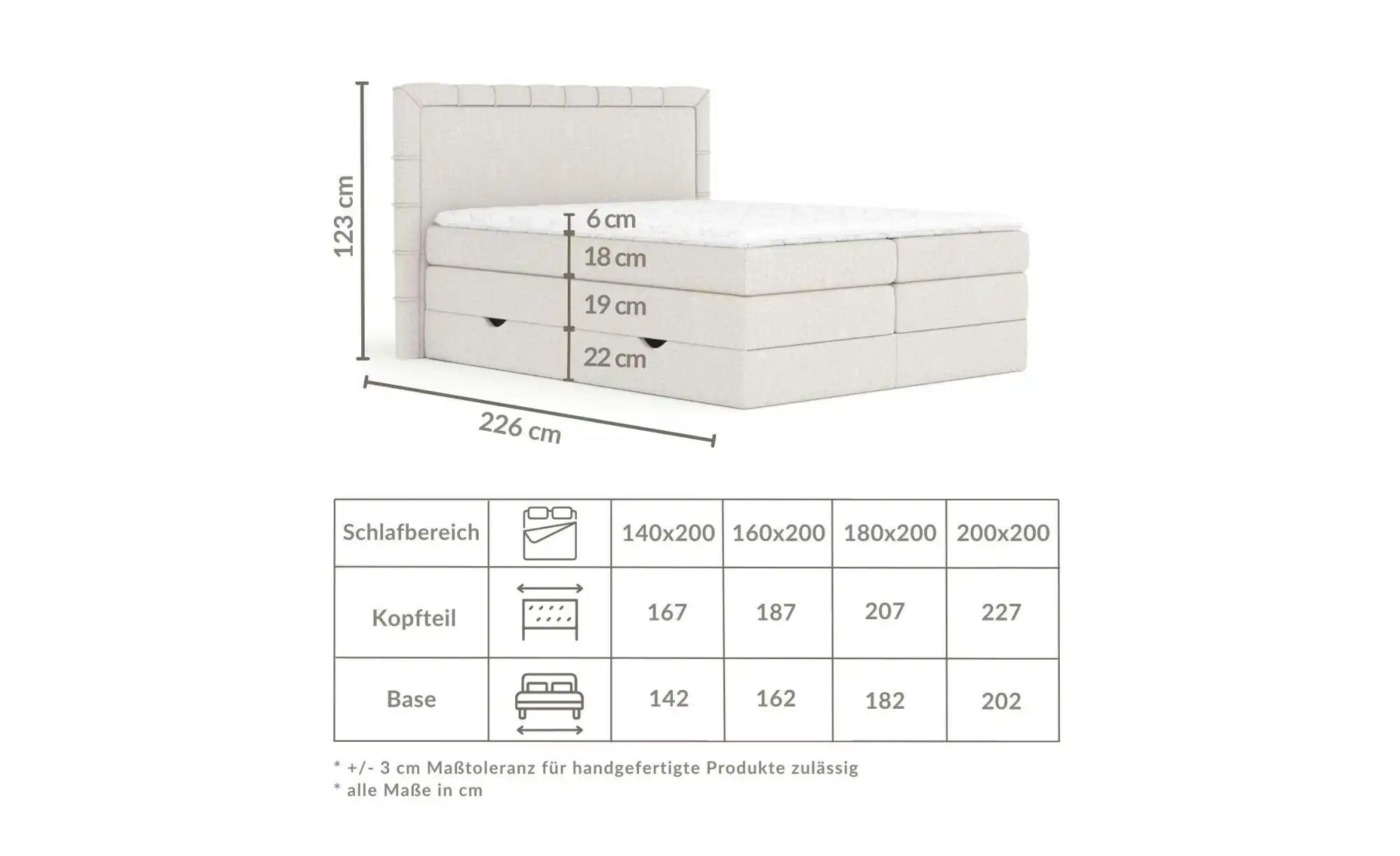 Boxspringbett mit Stauraum   ¦ beige ¦ Maße (cm): B: 227 H: 123 Betten > Ko günstig online kaufen
