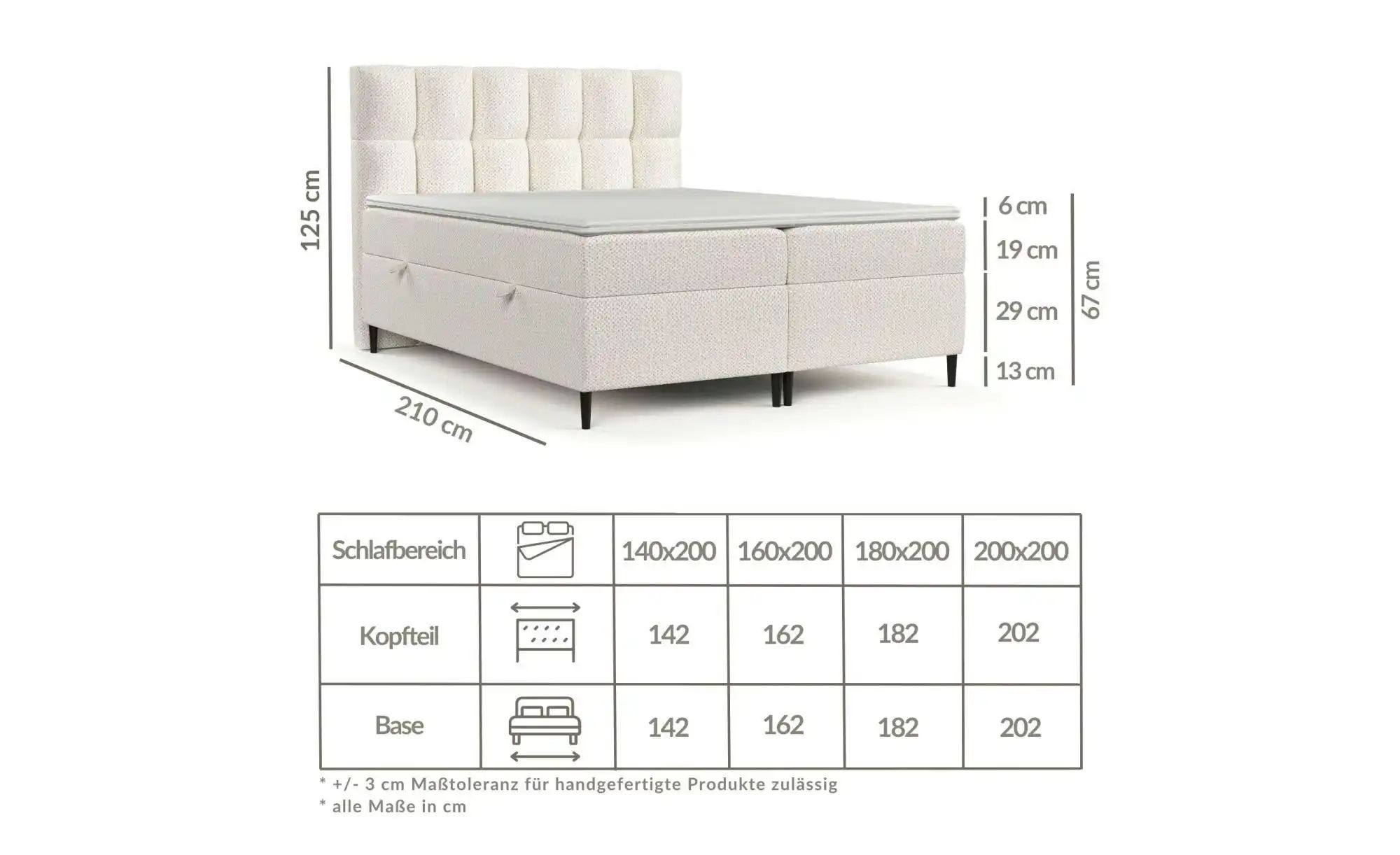 Boxspringbett mit Stauraum   ¦ beige ¦ Maße (cm): B: 202 H: 125 Betten > Ko günstig online kaufen