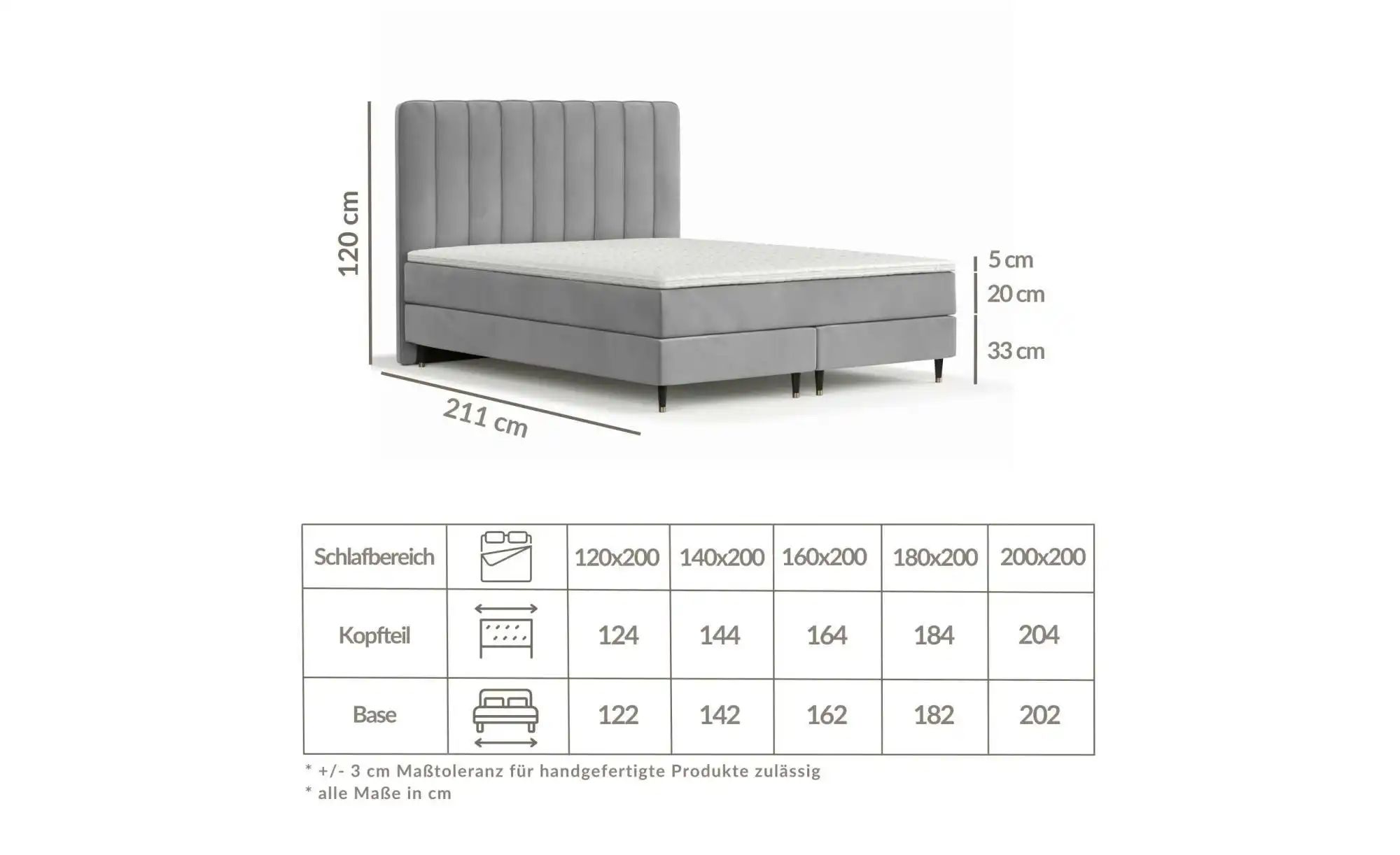 Boxspringbett   ¦ grau ¦ Maße (cm): B: 182 H: 120 Betten > Komfortbetten - günstig online kaufen