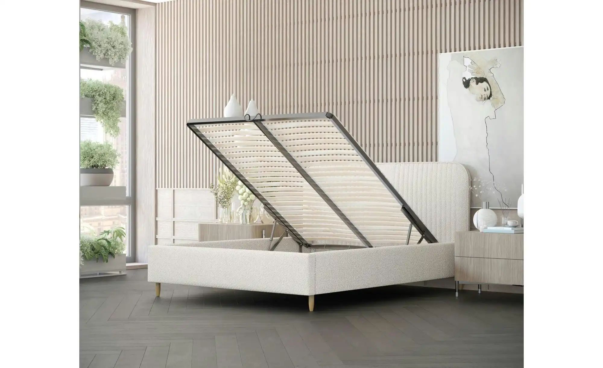 Thumbnail - Polsterbett mit Stauraum Livy ¦ creme ¦ Maße (cm): B: 151 H: 116 Betten > Polsterbetten - Höffner