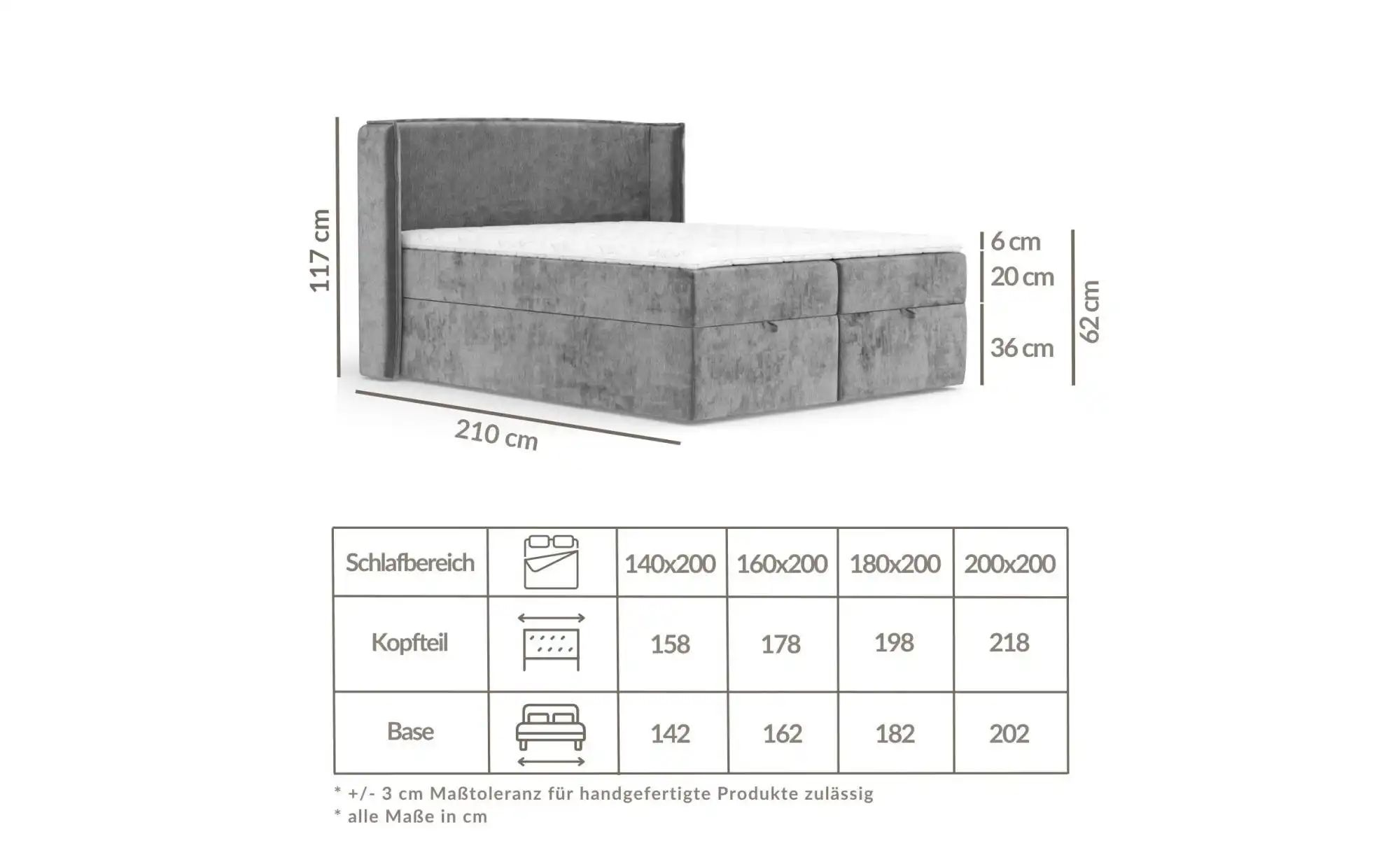 Boxspringbett mit Stauraum   ¦ grau ¦ Maße (cm): B: 178 H: 117 Betten > Kom günstig online kaufen