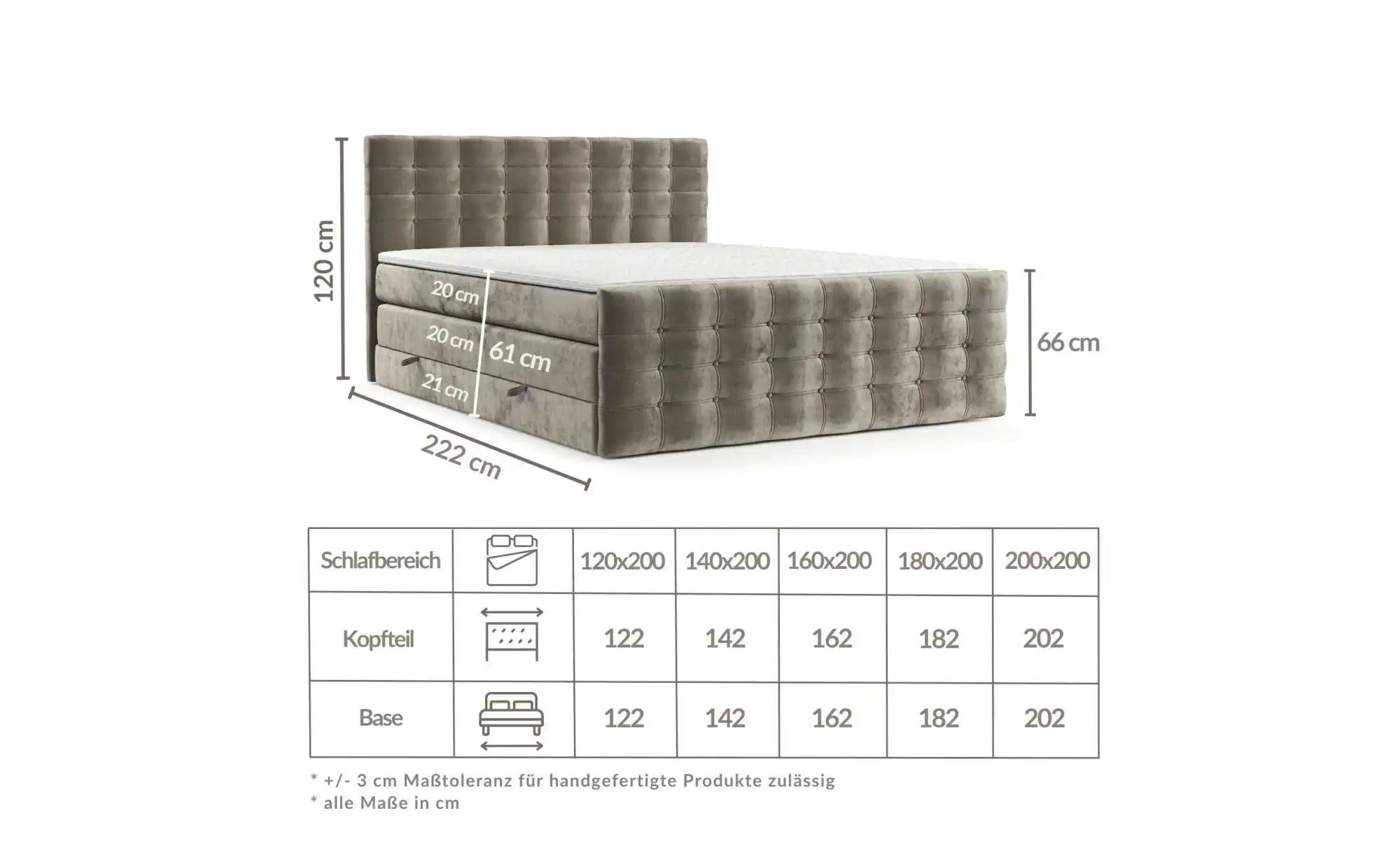 Boxspringbett mit Stauraum   ¦ grau ¦ Maße (cm): B: 182 H: 120 Betten > Kom günstig online kaufen