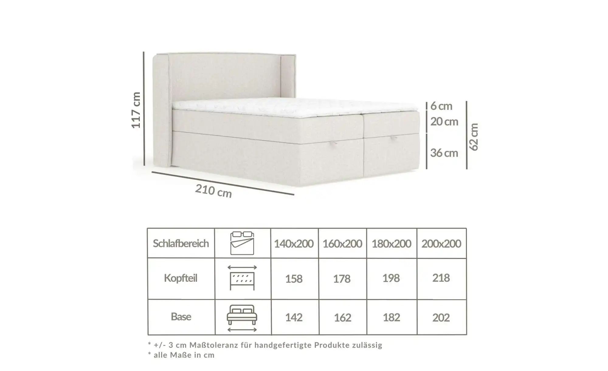 Boxspringbett mit Stauraum   ¦ grau ¦ Maße (cm): B: 158 H: 117 Betten > Kom günstig online kaufen