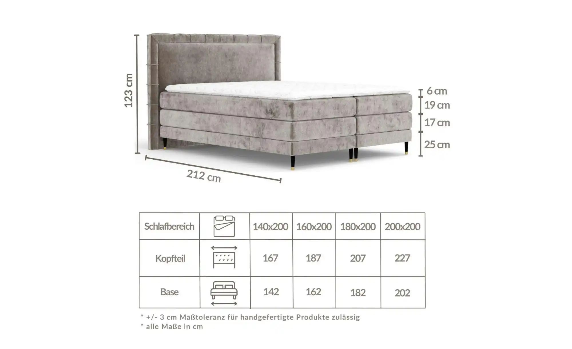 Boxspringbett   ¦ grau ¦ Maße (cm): B: 227 H: 123 Betten > Komfortbetten - günstig online kaufen