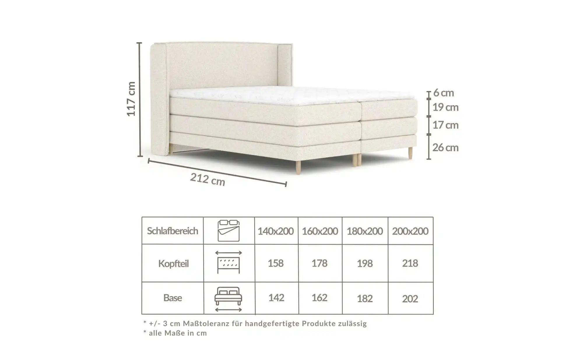 Boxspringbett   ¦ creme ¦ Maße (cm): B: 178 H: 117 Betten > Komfortbetten - günstig online kaufen