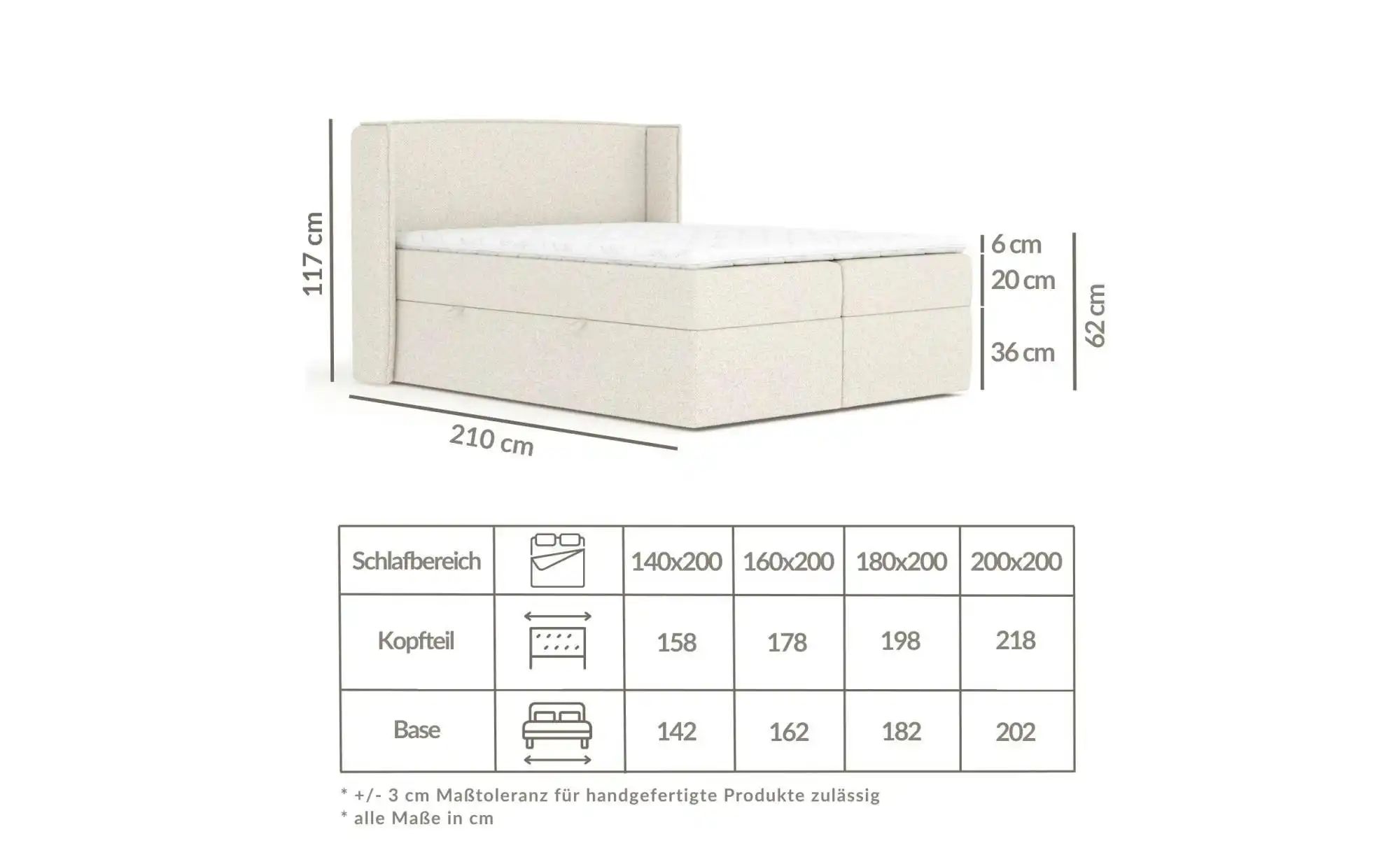 Boxspringbett mit Stauraum   ¦ grau ¦ Maße (cm): B: 198 H: 117 Betten > Kom günstig online kaufen