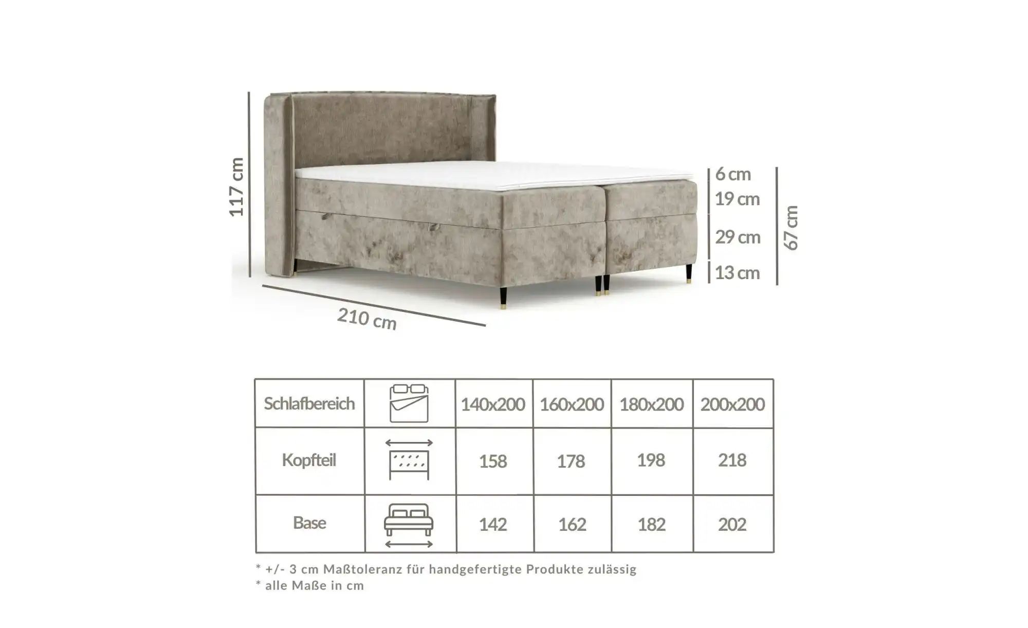 Boxspringbett mit Stauraum   ¦ grau ¦ Maße (cm): B: 198 H: 117 Betten > Kom günstig online kaufen