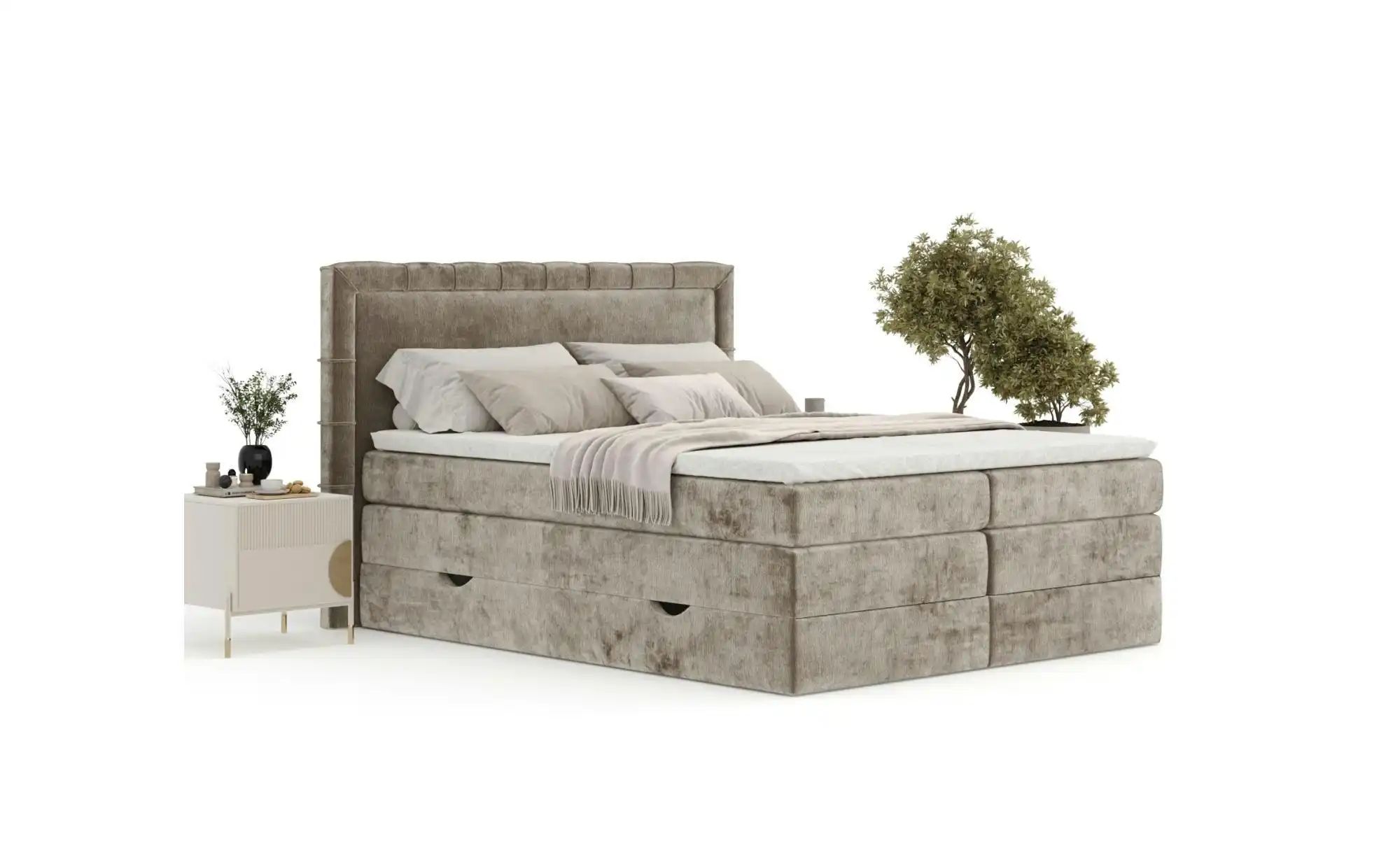 Boxspringbett mit Stauraum   ¦ beige ¦ Maße (cm): B: 227 H: 123 Betten > Ko günstig online kaufen