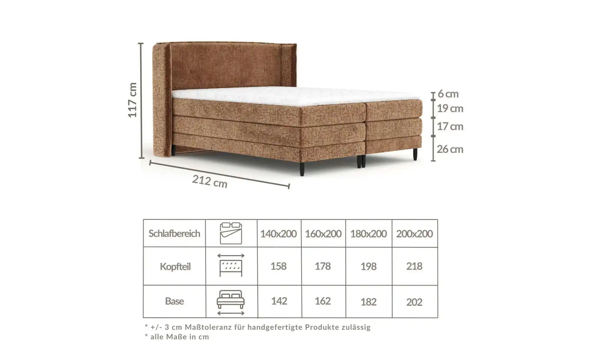 Boxspringbett   ¦ grau ¦ Maße (cm): B: 198 H: 117 Betten > Komfortbetten - günstig online kaufen