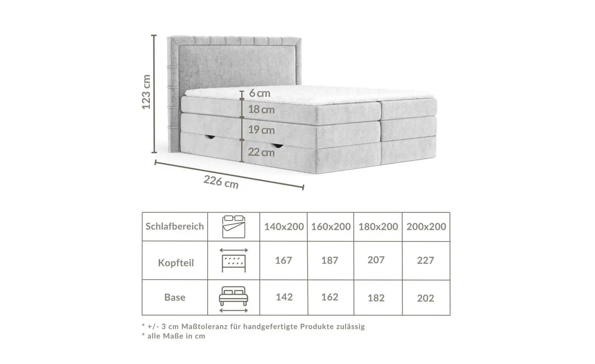 Boxspringbett mit Stauraum   ¦ grau ¦ Maße (cm): B: 207 H: 123 Betten > Kom günstig online kaufen
