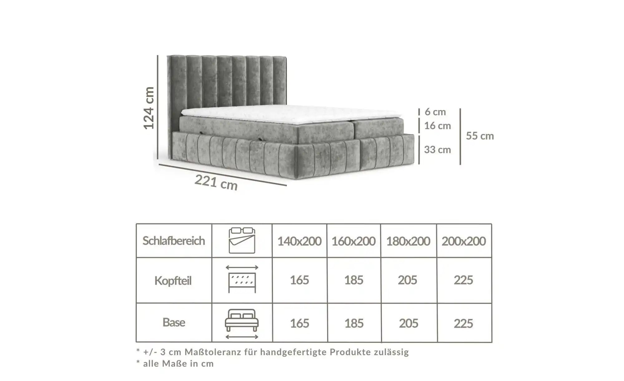 Boxspringbett mit Stauraum   ¦ grau ¦ Maße (cm): B: 225 H: 124 Betten > Kom günstig online kaufen