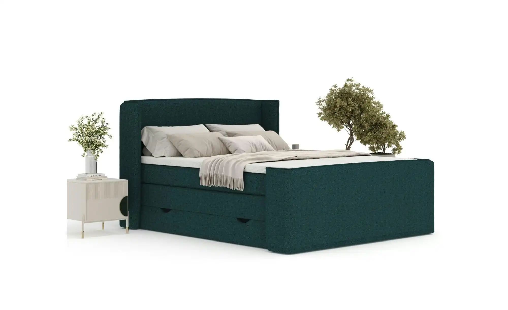 Boxspringbett mit Stauraum   ¦ grün ¦ Maße (cm): B: 158 H: 117 Betten > Kom günstig online kaufen