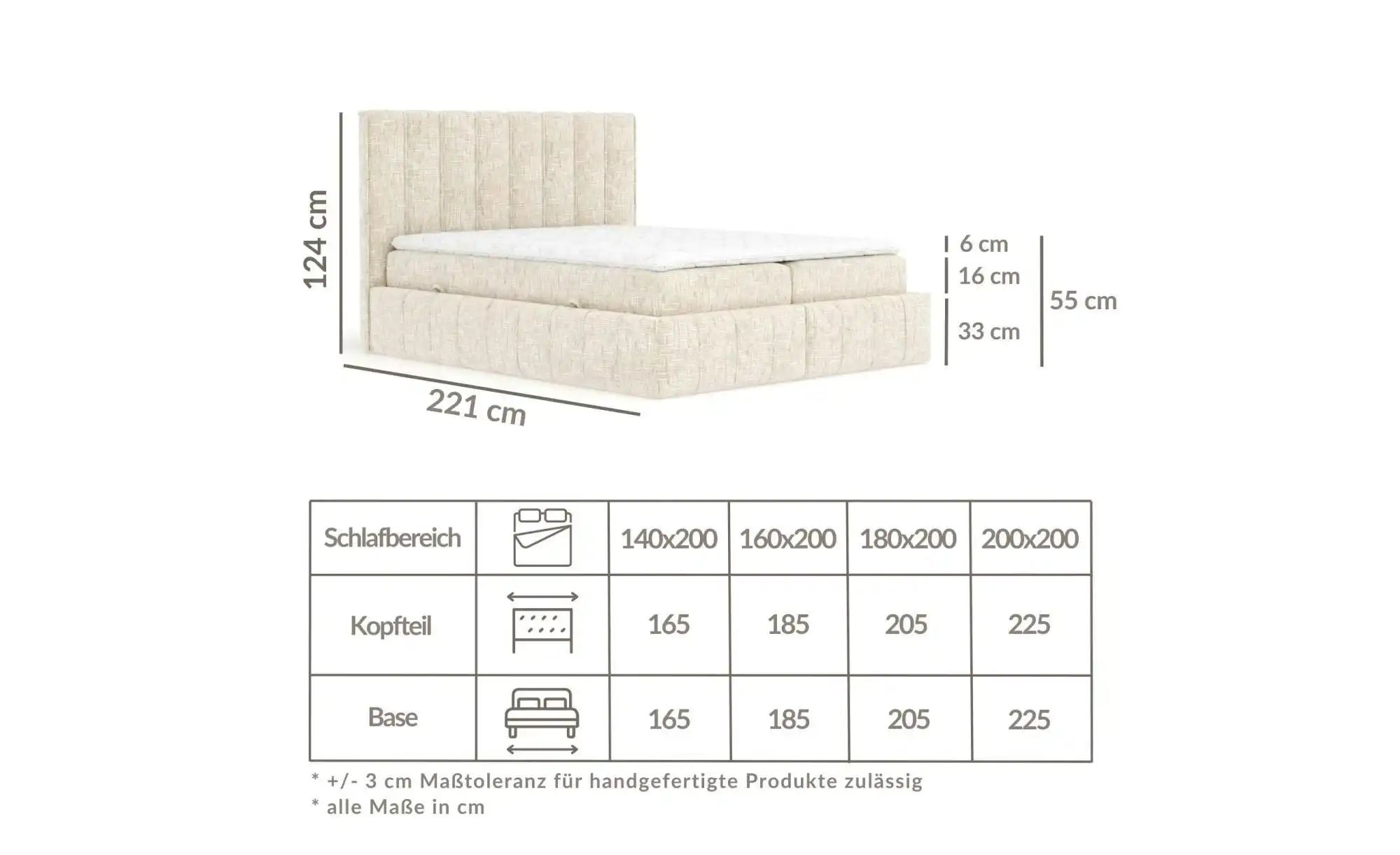 Boxspringbett mit Stauraum   ¦ creme ¦ Maße (cm): B: 185 H: 124 Betten > Ko günstig online kaufen