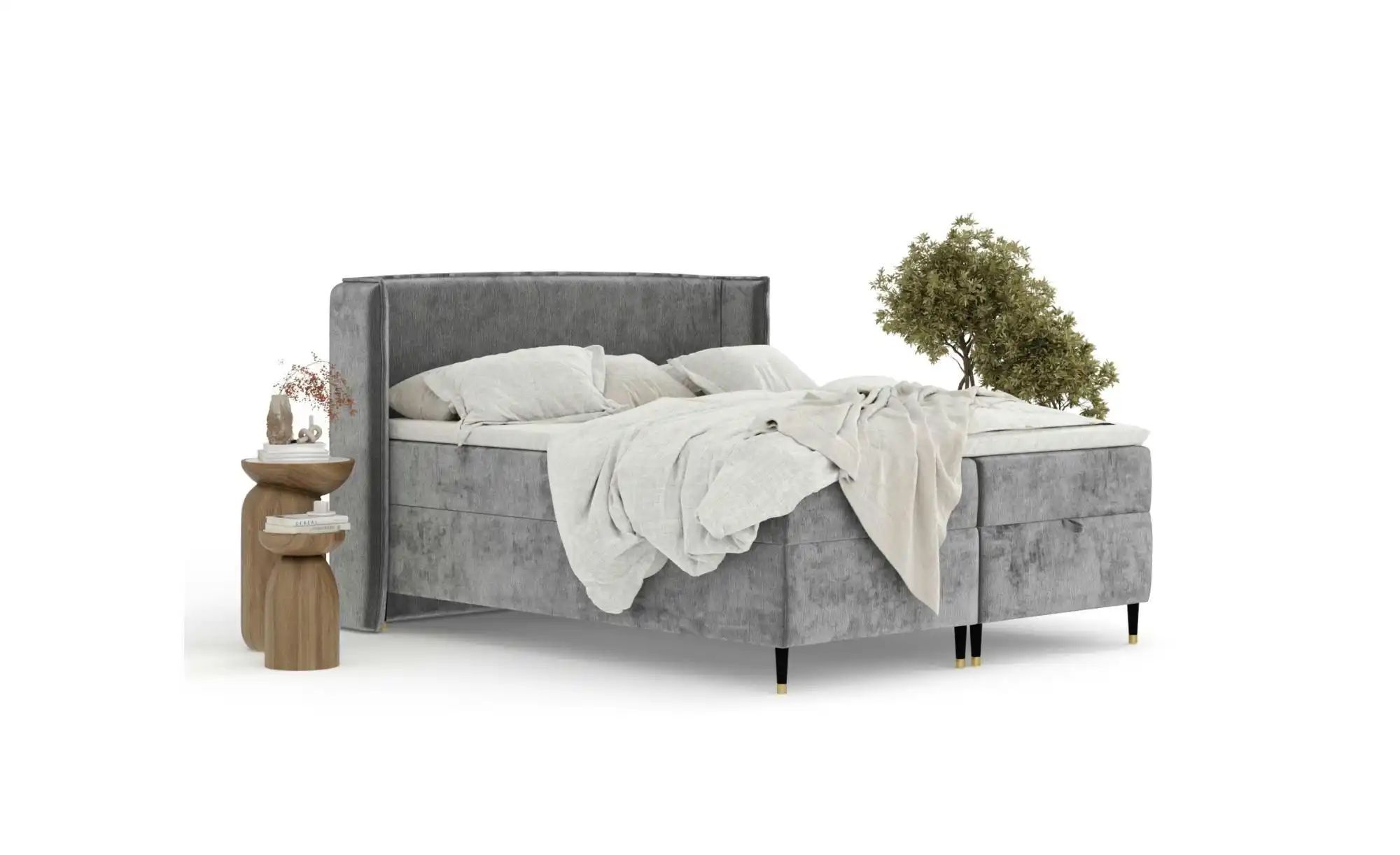 Boxspringbett mit Stauraum   ¦ grau ¦ Maße (cm): B: 158 H: 117 Betten > Kom günstig online kaufen
