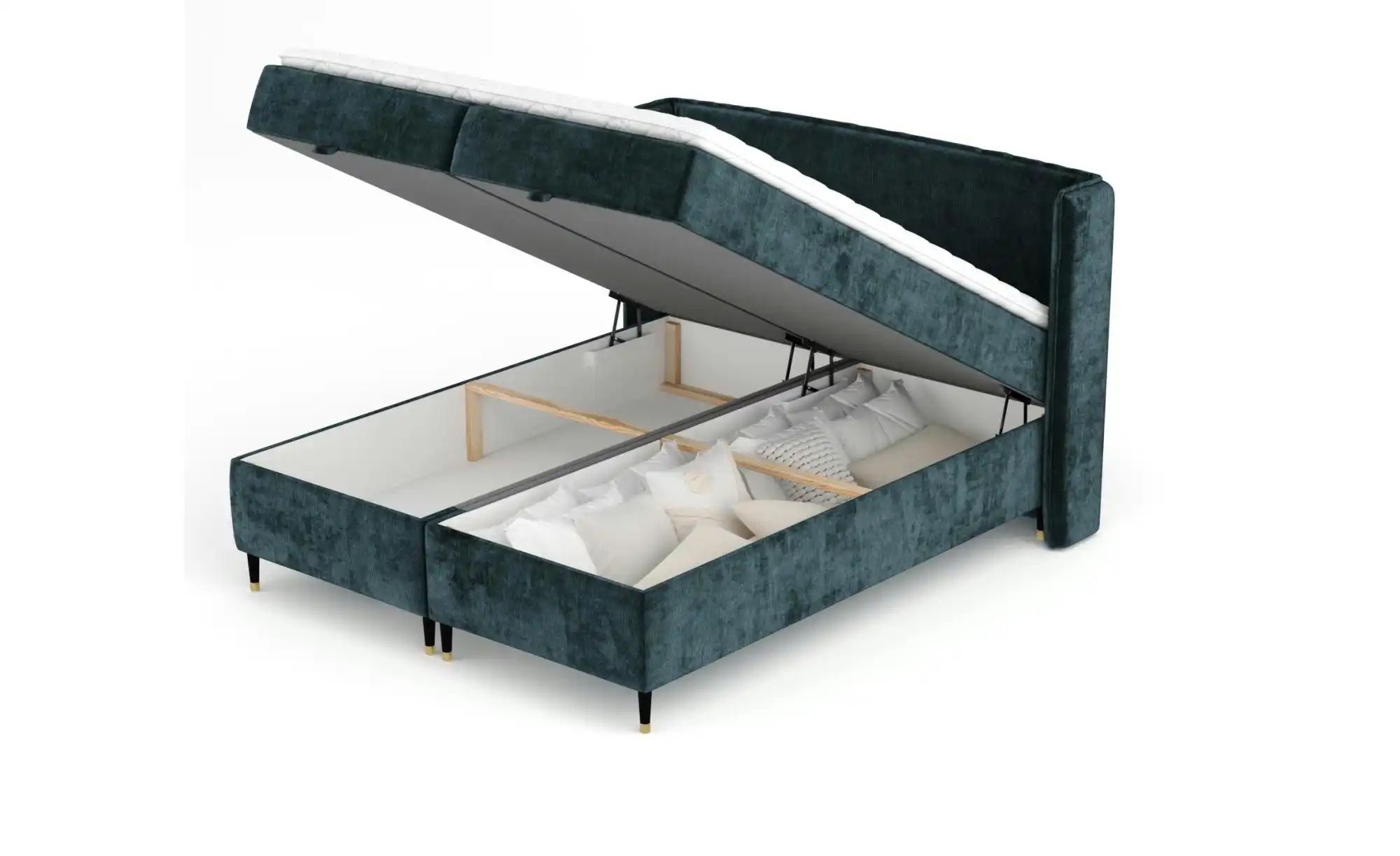 Boxspringbett mit Stauraum   ¦ grün ¦ Maße (cm): B: 218 H: 117 Betten > Kom günstig online kaufen