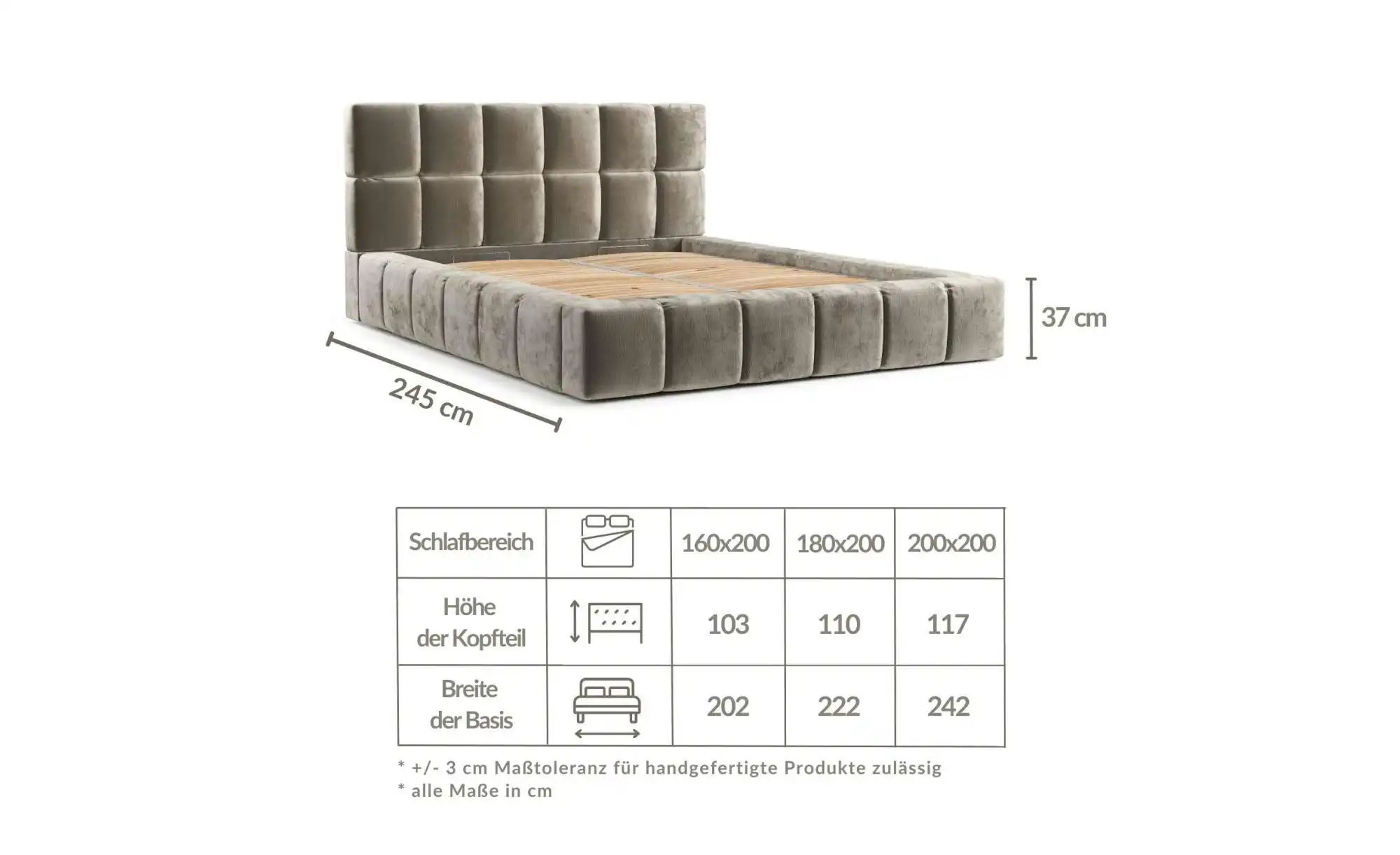 Polsterbett   ¦ grau ¦ Maße (cm): B: 202 H: 103 Betten > Polsterbetten - Hö günstig online kaufen