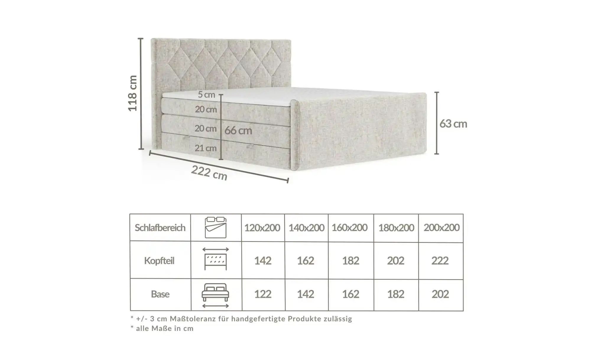 Boxspringbett mit Stauraum   ¦ beige ¦ Maße (cm): B: 182 H: 118 Betten > Ko günstig online kaufen