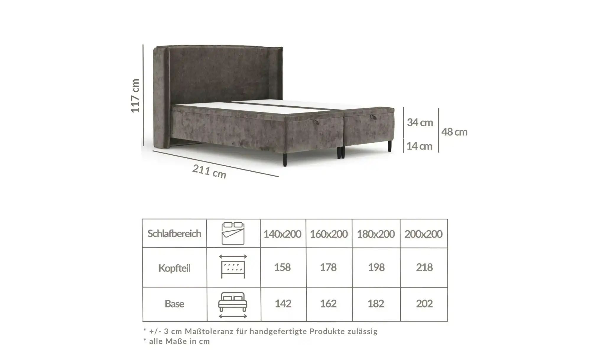 Polsterbett   ¦ grau ¦ Maße (cm): B: 198 H: 117 Betten > Komfortbetten - Hö günstig online kaufen