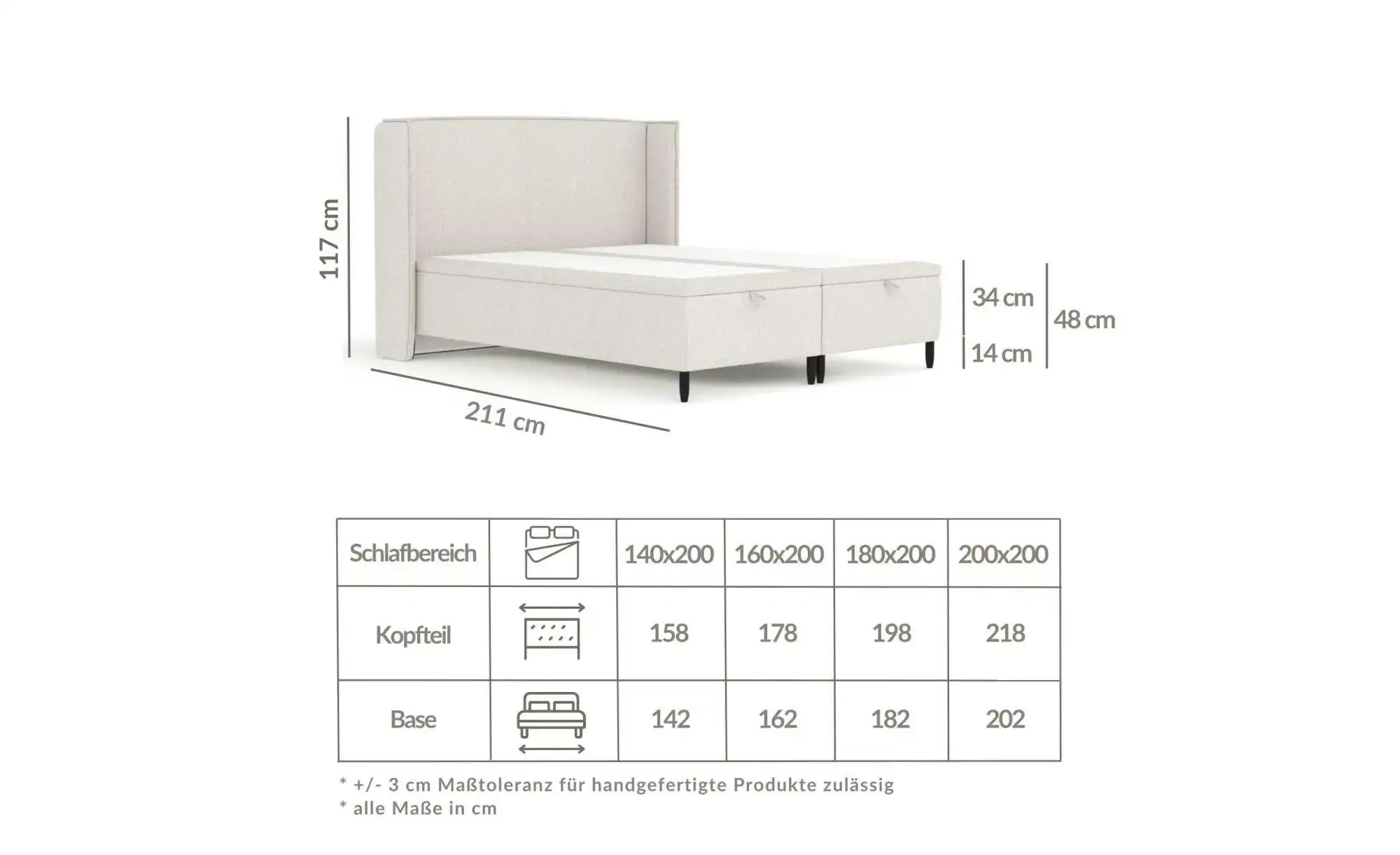 Polsterbett   ¦ beige ¦ Maße (cm): B: 198 H: 117 Betten > Komfortbetten - H günstig online kaufen