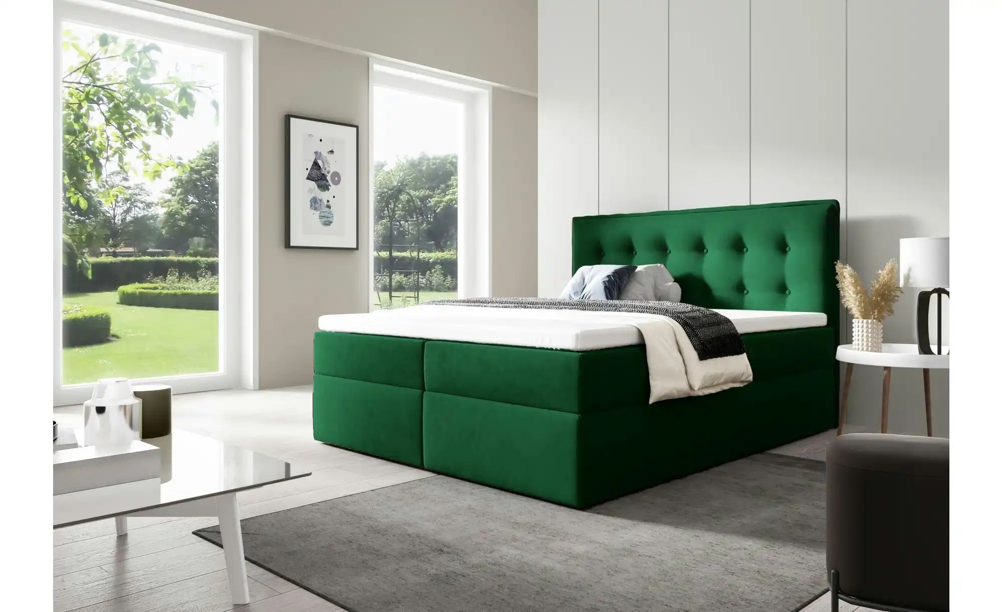 Boxbett 200x200 Grau   ¦ grün ¦ Maße (cm): B: 140 H: 110 Betten > Polsterbe günstig online kaufen