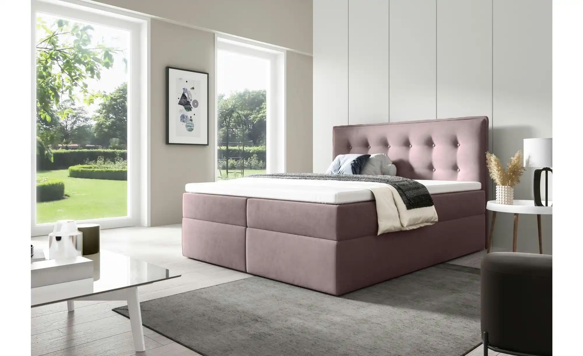 Boxbett 200x200 Grau   ¦ rosa/pink ¦ Maße (cm): B: 160 H: 110 Betten > Pols günstig online kaufen