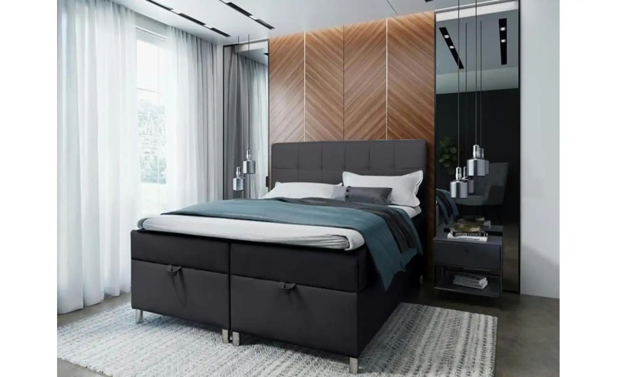 Boxbett 140x200 Dunkelblau   ¦ schwarz ¦ Maße (cm): B: 200 H: 110 Betten > günstig online kaufen