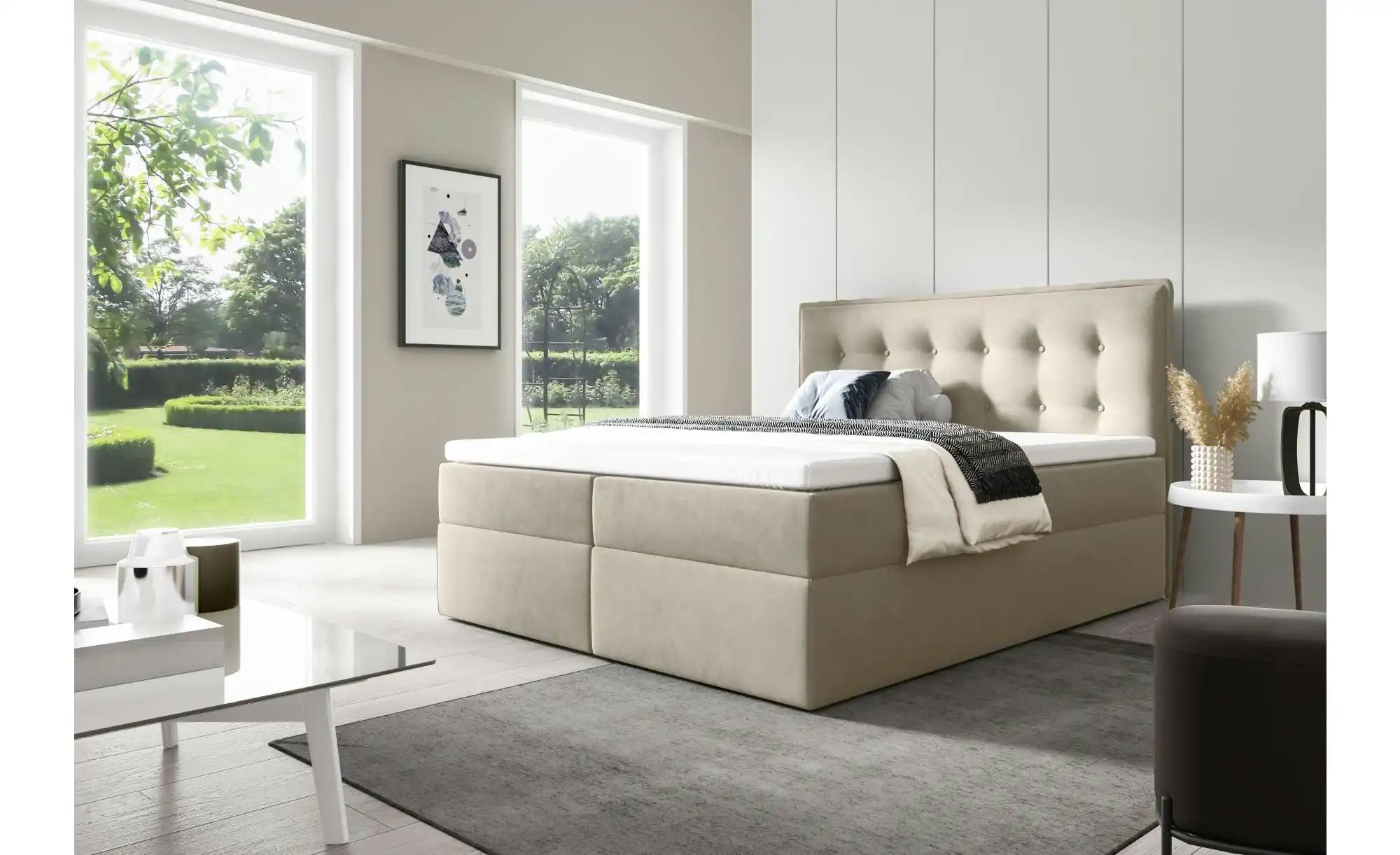 Boxbett 200x200 Grau   ¦ beige ¦ Maße (cm): B: 140 H: 110 Betten > Polsterb günstig online kaufen