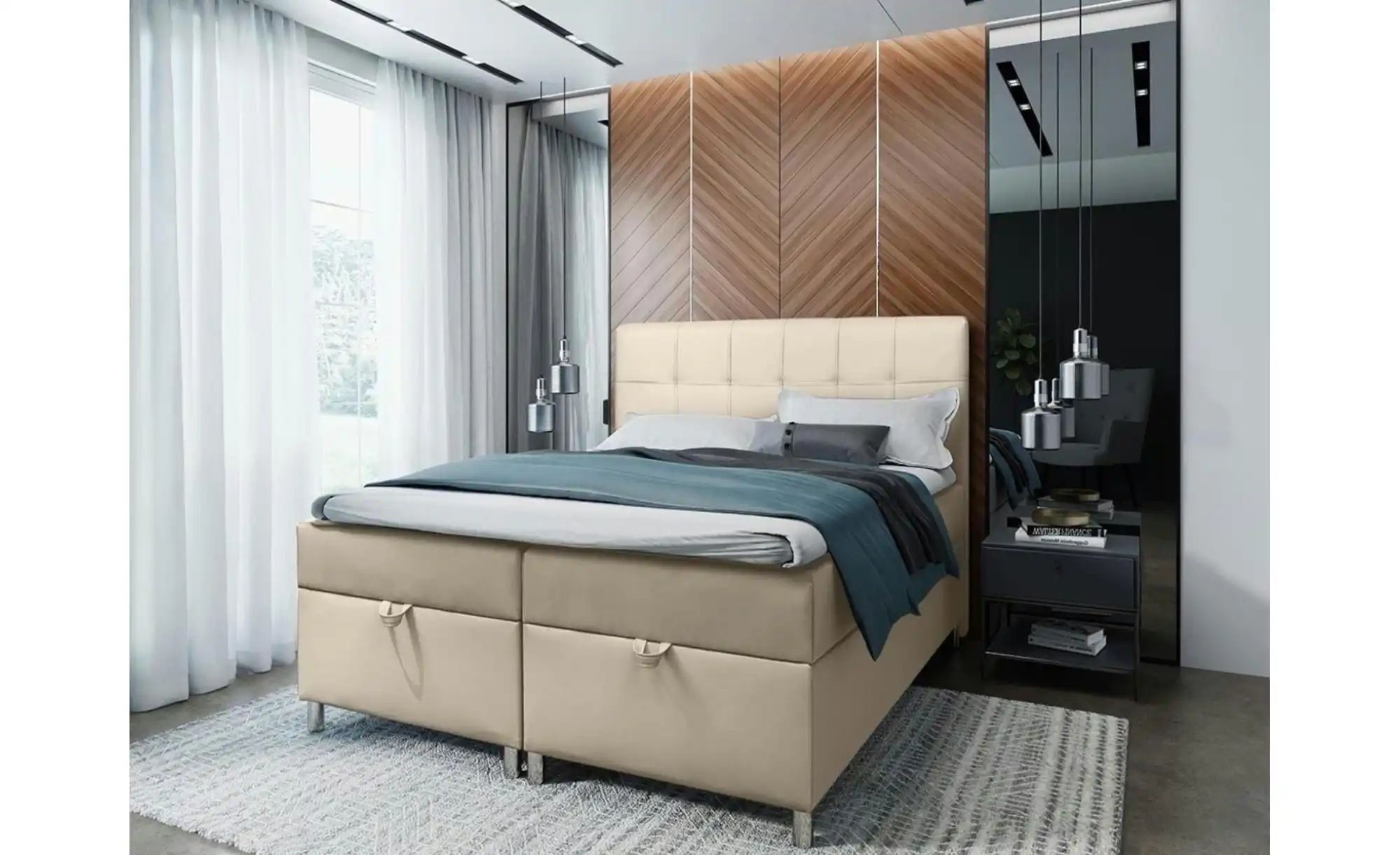 Boxbett 140x200 Dunkelblau   ¦ creme ¦ Maße (cm): B: 120 H: 110 Betten > Po günstig online kaufen