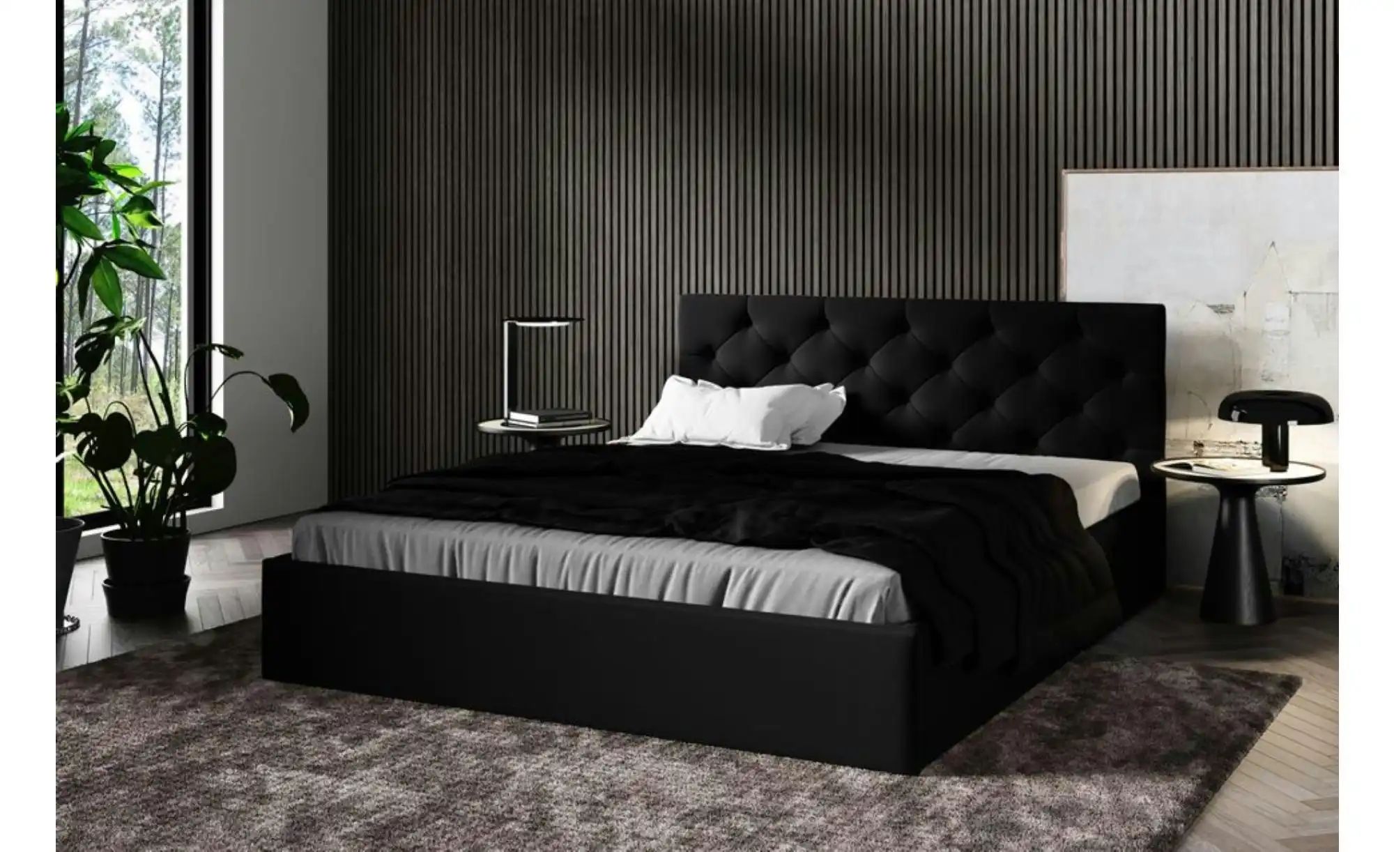 Polsterbett 160x200 Grau   ¦ schwarz ¦ Maße (cm): B: 99 H: 85 Betten > Pols günstig online kaufen
