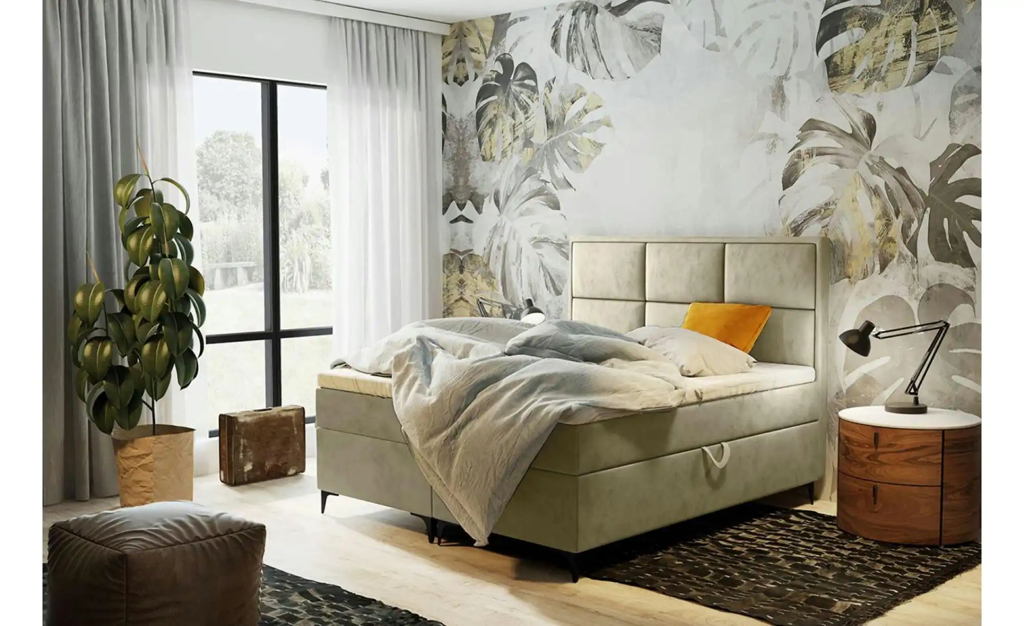 Boxbett mit Bettkasten Vaduz ¦ beige ¦ Maße (cm): H: 110 Betten > Polsterbe günstig online kaufen