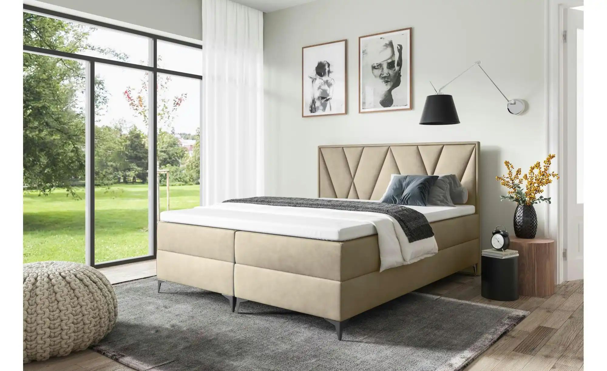 Boxbett mit Bettkasten Vella ¦ beige ¦ Maße (cm): H: 110 Betten > Polsterbe günstig online kaufen