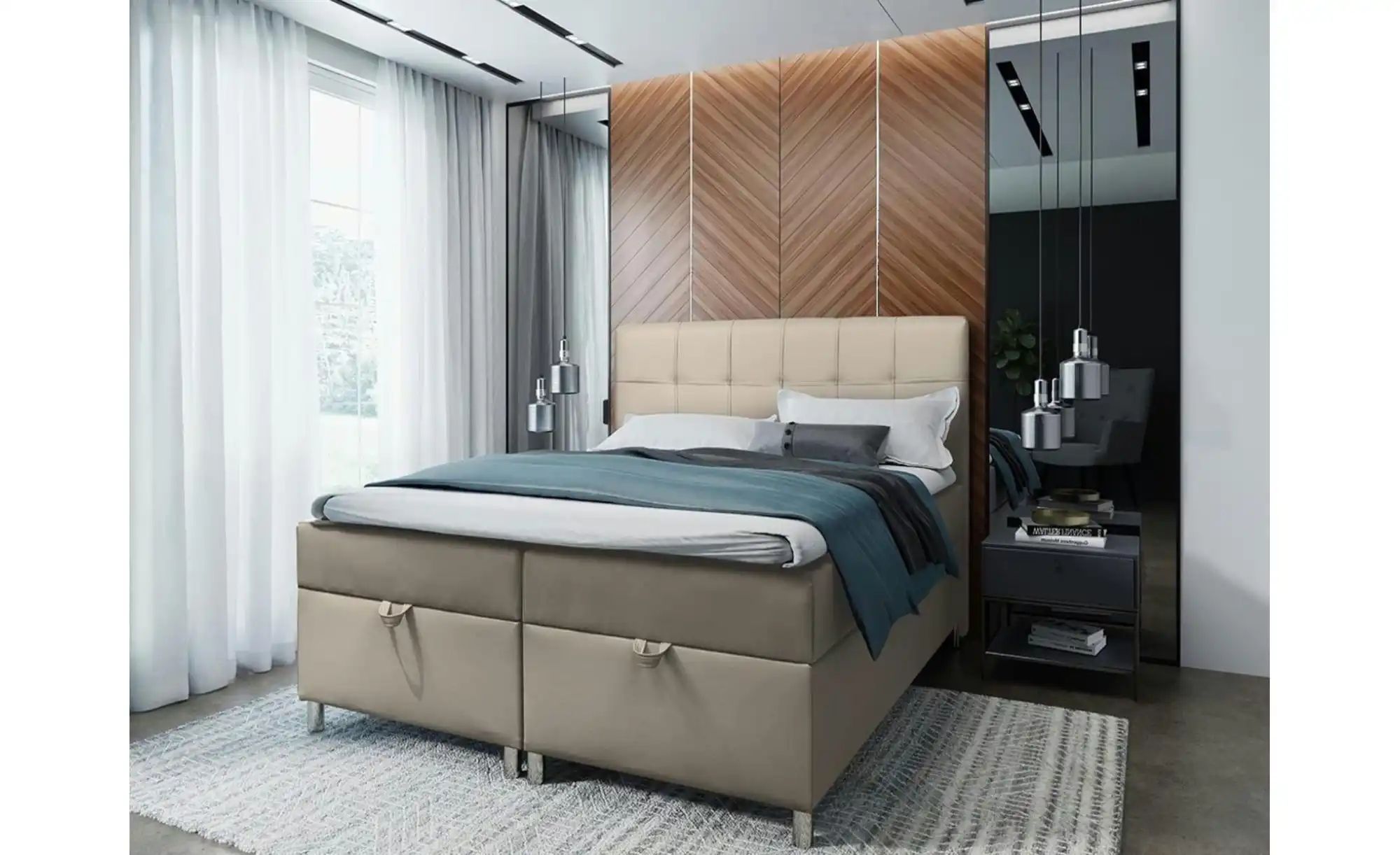 Boxbett mit Bettkasten Malabo ¦ beige ¦ Maße (cm): H: 110 Betten > Polsterb günstig online kaufen