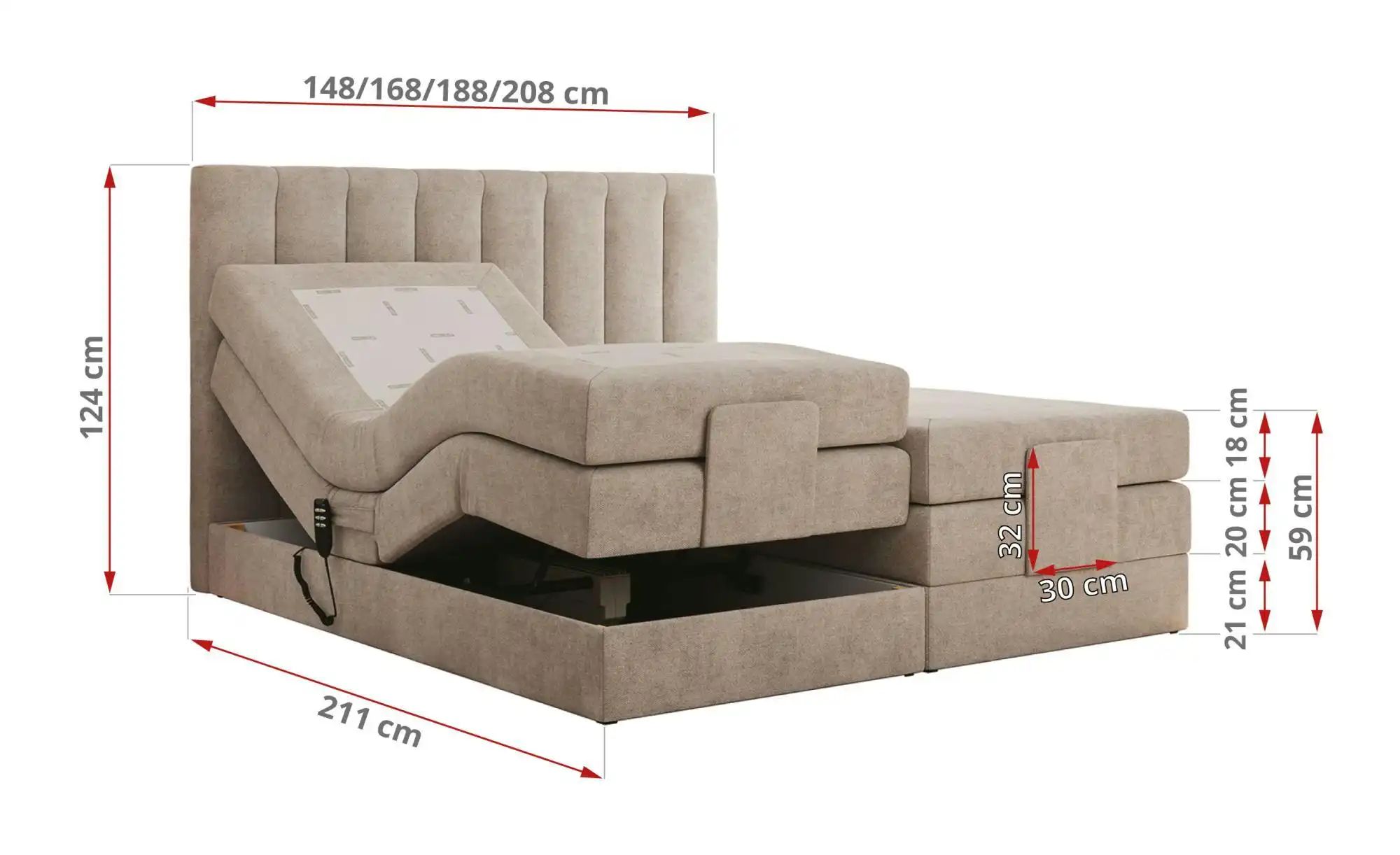Motor Boxspringbett mit Bettkasten Comforto ¦ beige ¦ Maße (cm): B: 208 H: günstig online kaufen