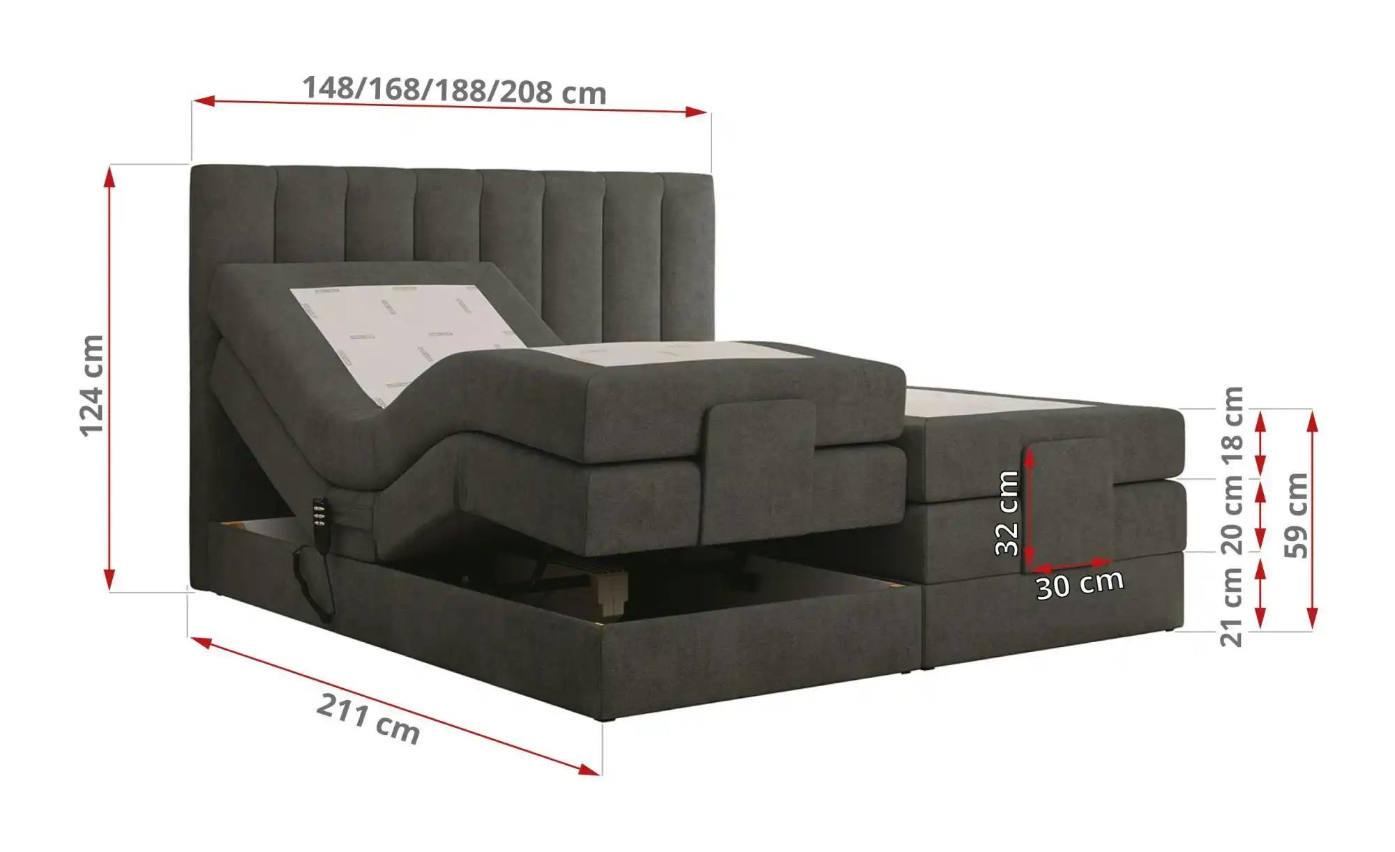 Motor Boxspringbett mit Bettkasten Comforto ¦ grau ¦ Maße (cm): B: 168 H: 1 günstig online kaufen